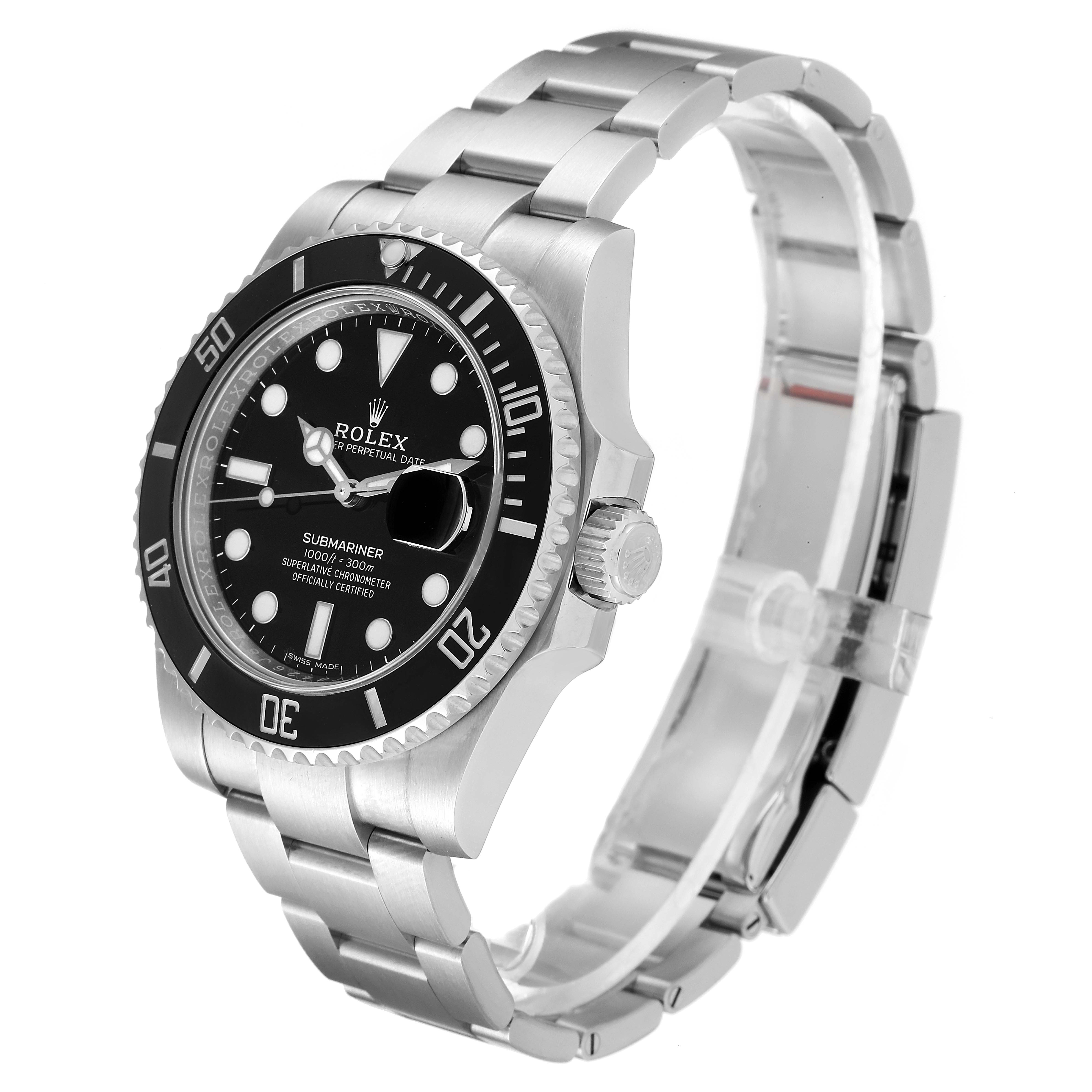 The image shows a Rolex Submariner 116610LN Men's Stainless Steel Black Dial 116610LN Men's Stainless Steel Black Dial watch at a three-quarter angle, highlighting its bezel, dial, and metal bracelet.