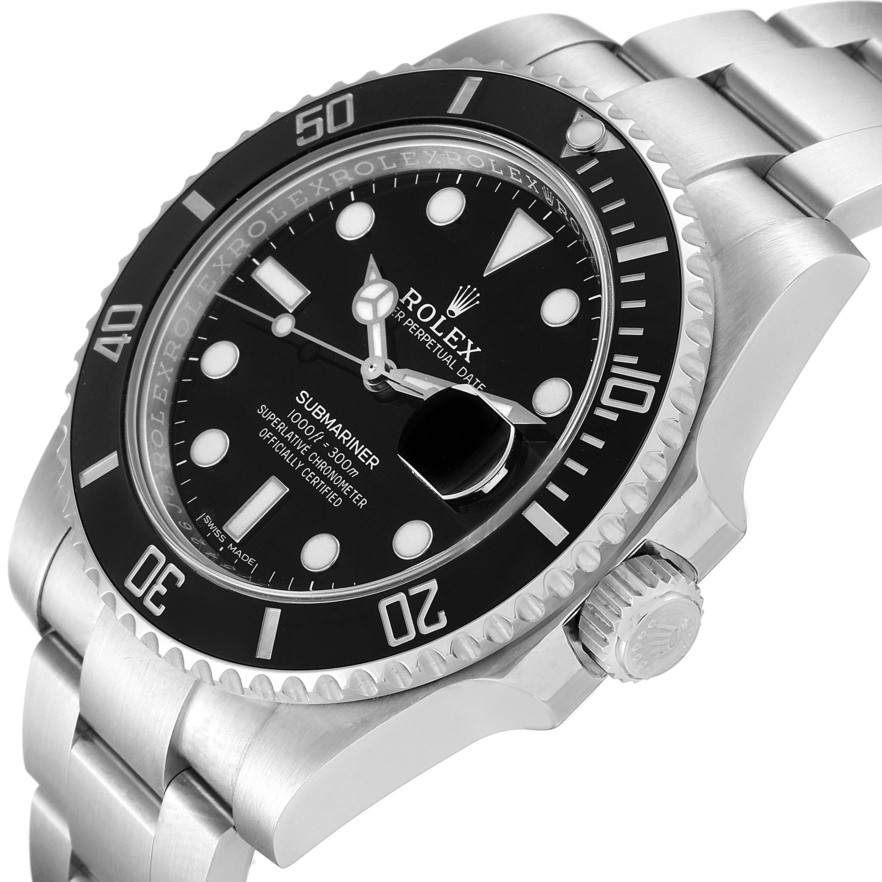This image shows a close-up, angled view of the Rolex Submariner 116610LN Men's Stainless Steel Black Dial 116610LN Men's Stainless Steel Black Dial, highlighting the bezel, dial, and part of the bracelet.
