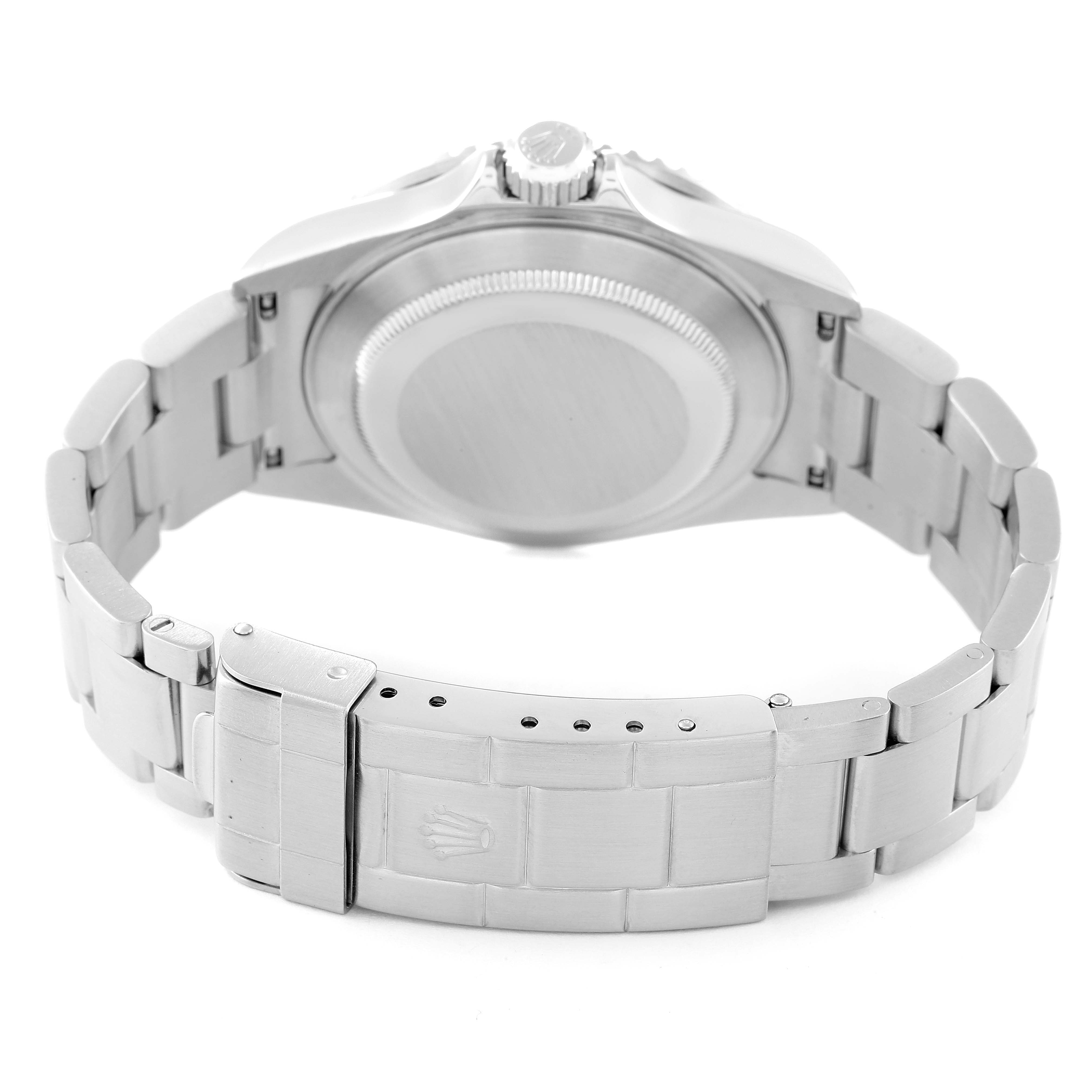 The image shows the back case and bracelet clasp of a Rolex Submariner 16610 Men's Stainless Steel Black Dial 16610 Men's Stainless Steel Black Dial watch.