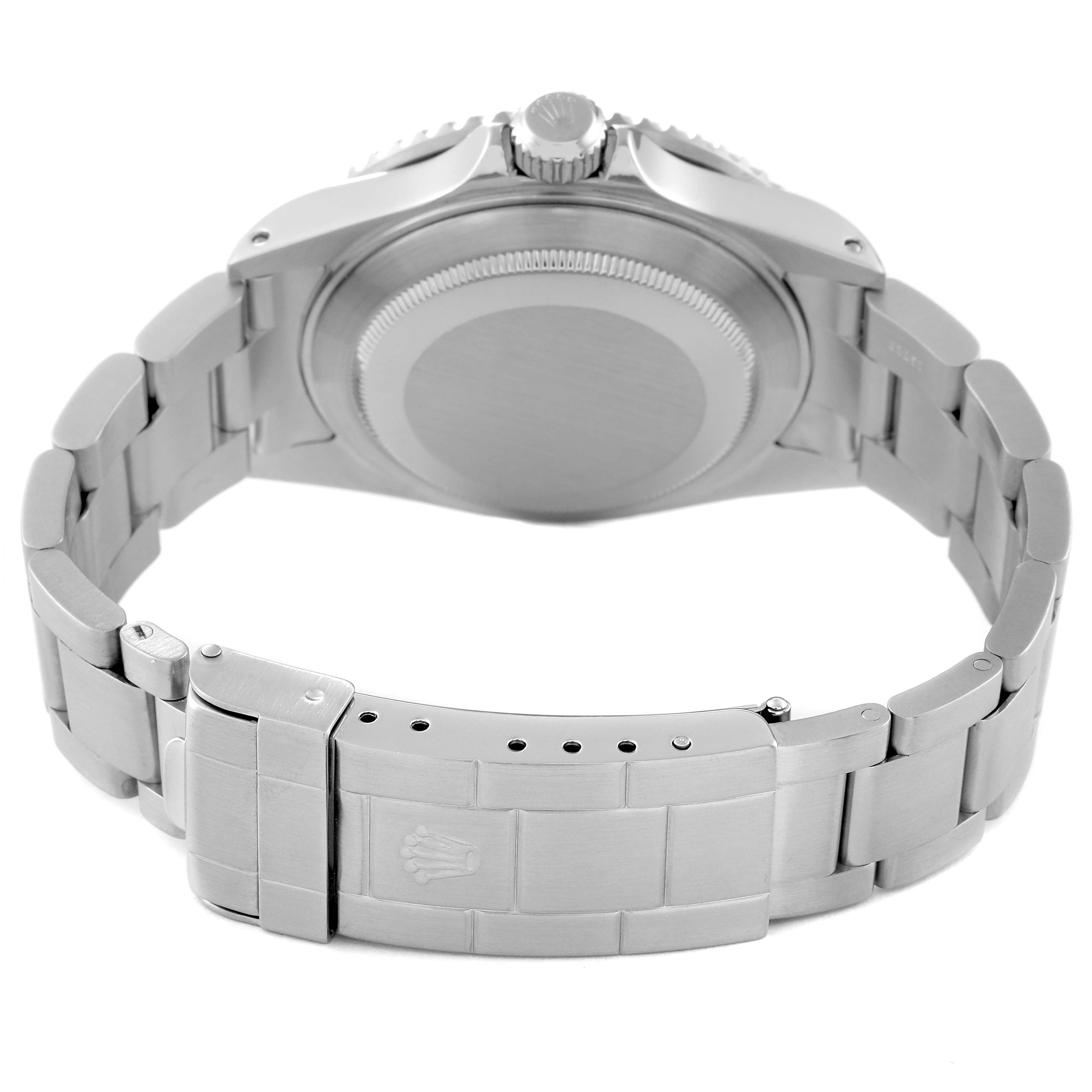 The image shows the back side and bracelet of a Rolex Submariner 16610 Men's Stainless Steel Black Dial 16610 Men's Stainless Steel Black Dial watch.