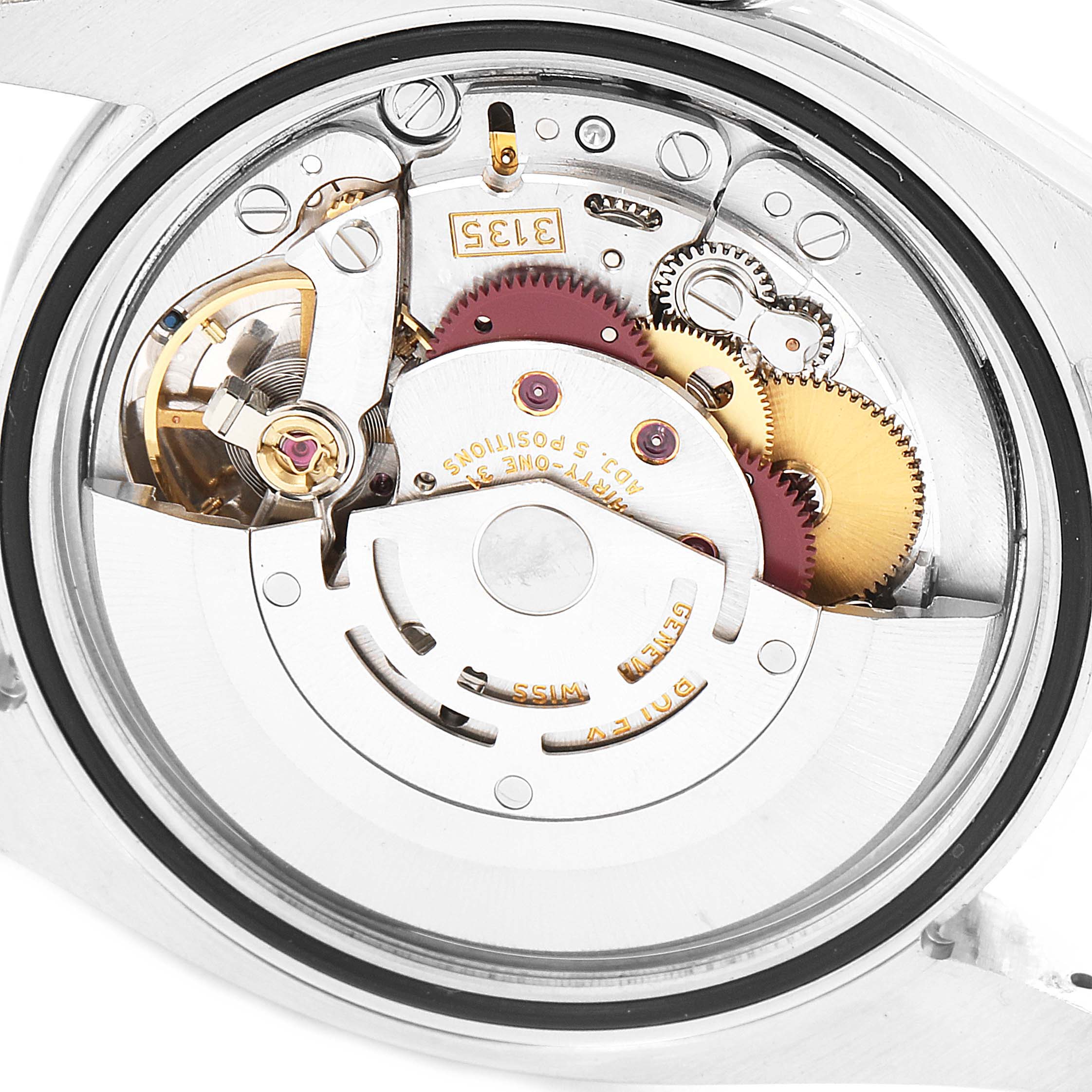 The image shows the internal mechanism and movement of a Rolex Turn-o-Graph 116264 Men's Stainless Steel White Dial 116264 Men's Stainless Steel White Dial watch from a close-up, rear angle.