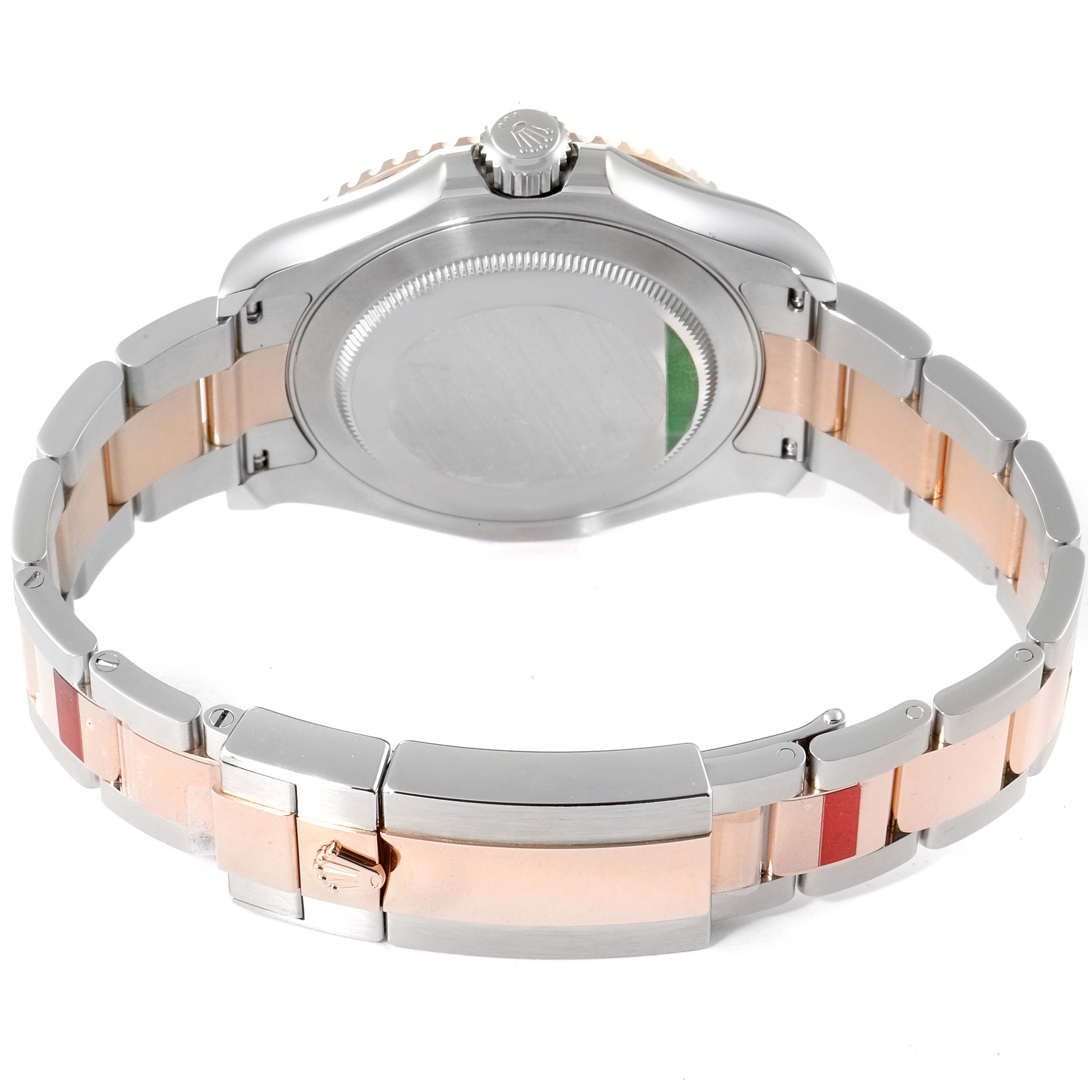 This Yacht-Master Rolex watch is shown from the back, highlighting the clasp and bracelet.