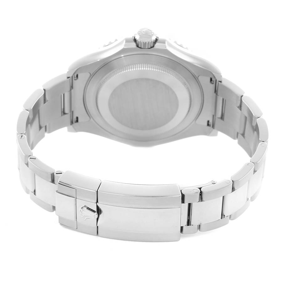 The Rolex Yacht-Master 126622 Men's Stainless Steel Grey Dial watch is shown from the back, highlighting the clasp and bracelet.