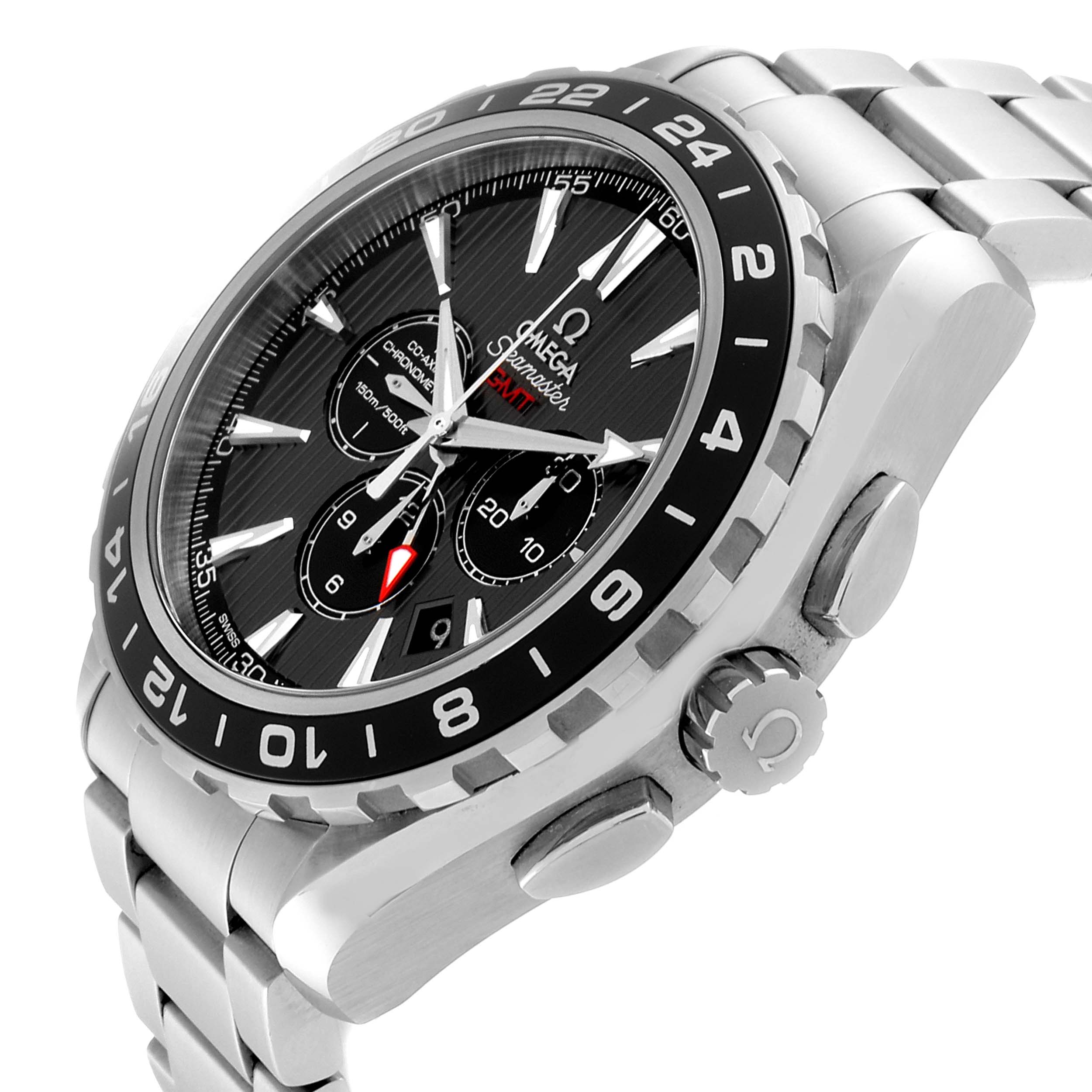 The image shows an angled side view of the Omega Aqua Terra 231.10.44.52.06.001 Men's Stainless Steel Grey Dial 231.10.44.52.06.001 Men's Stainless Steel Grey Dial watch, highlighting the dial, bezel, crown, and pushers.