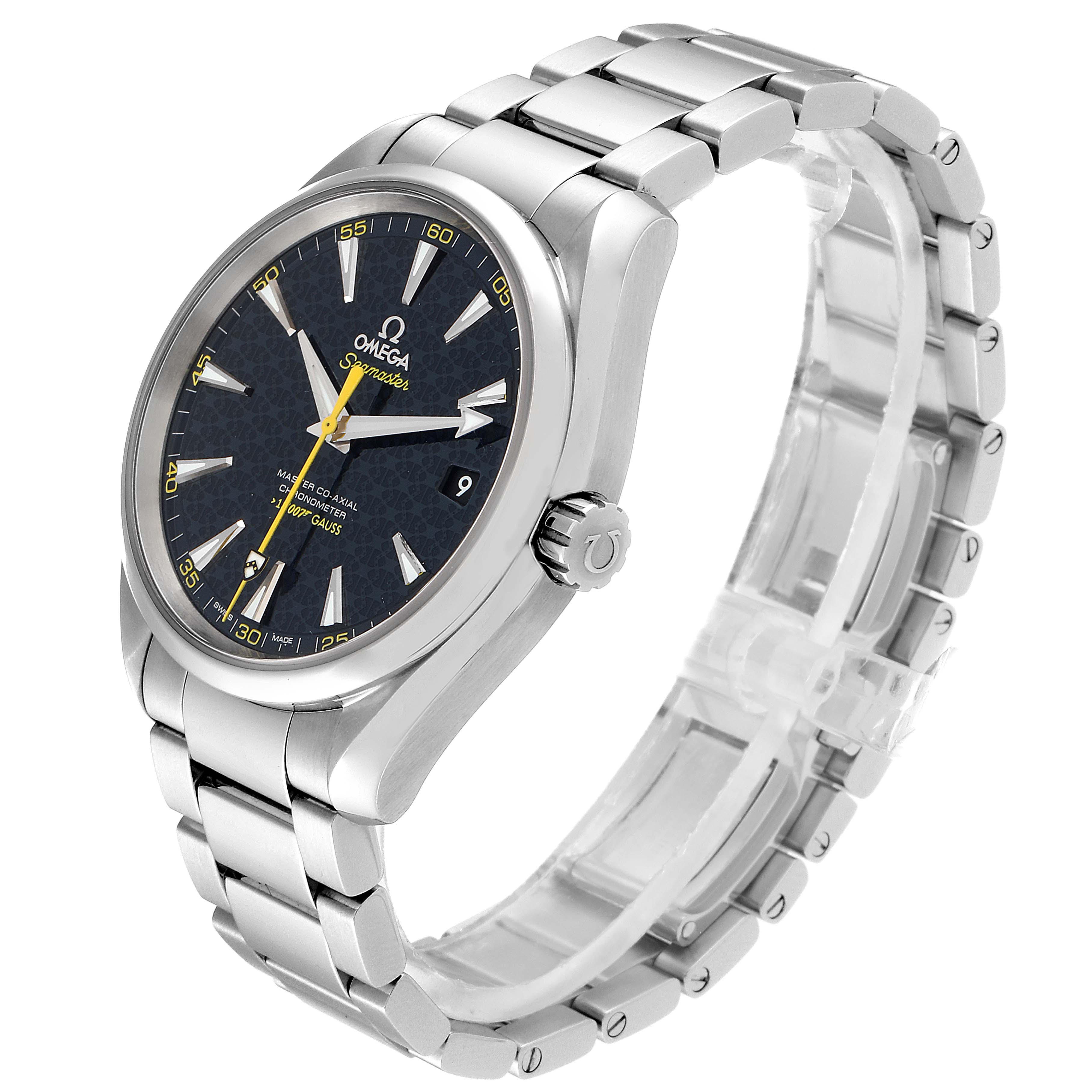 The Omega Aqua Terra 231.10.42.21.03.004 Men's Stainless Steel Blue Dial 231.10.42.21.03.004 Men's Stainless Steel Blue Dial model watch is shown at a three-quarters angle, displaying the face, bezel, crown, and stainless steel bracelet.