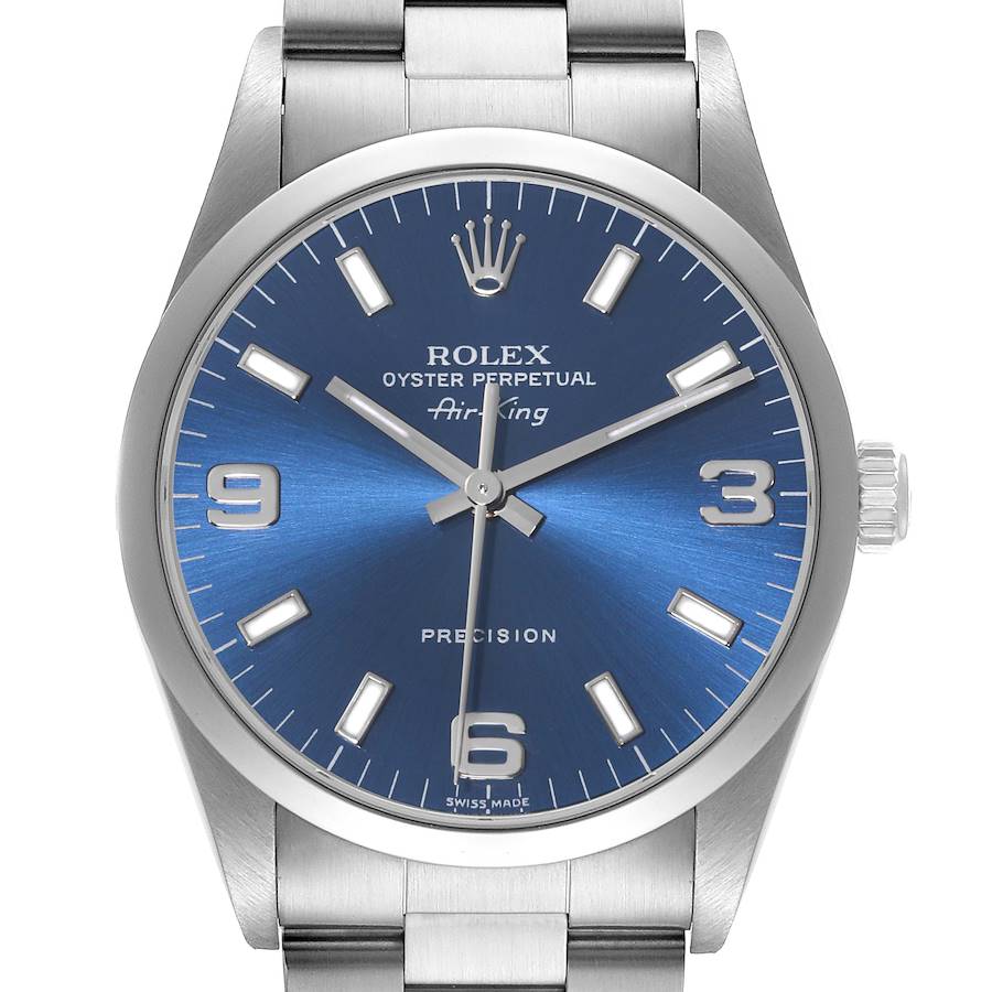 Rolex Air King 34mm Blue Dial Smooth Bezel Steel Mens Watch 14000 SwissWatchExpo