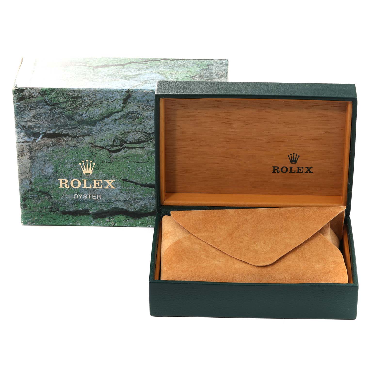 This image shows the Rolex Air-King 14000 Men's Stainless Steel Blue Dial 14000 Men's Stainless Steel Blue Dial watch box and packaging accessories, including an open inner watch case.