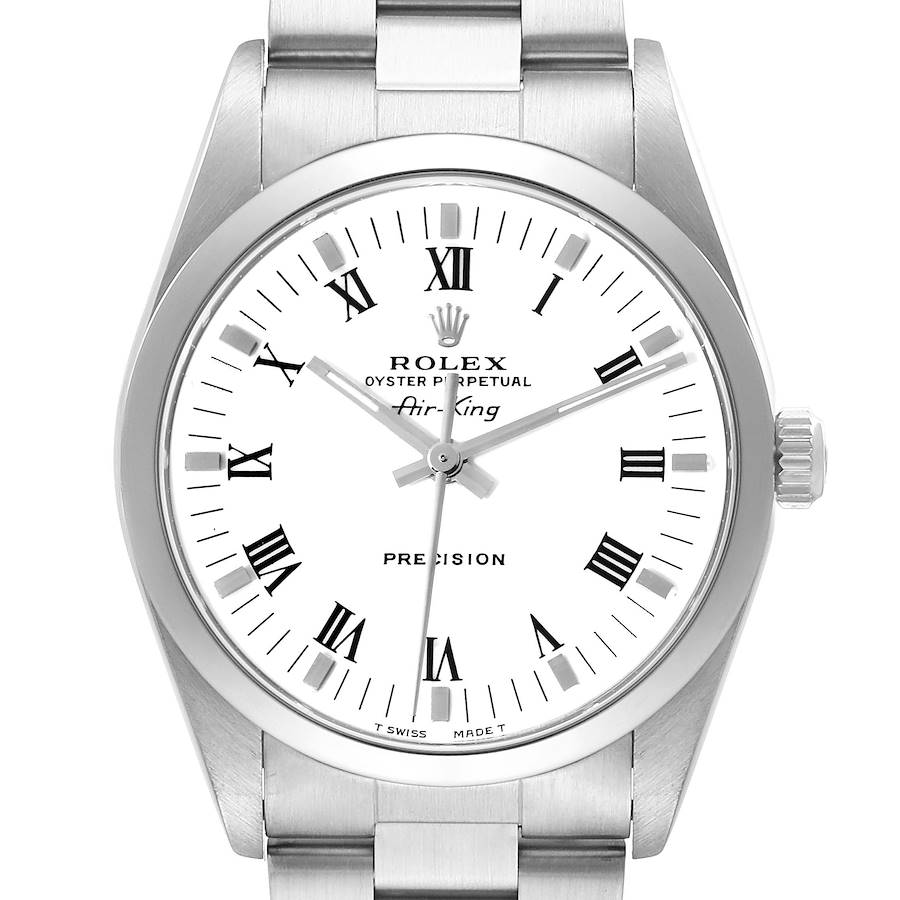 Rolex Air King White Dial Smooth Bezel Steel Mens Watch 14000 Box Papers SwissWatchExpo