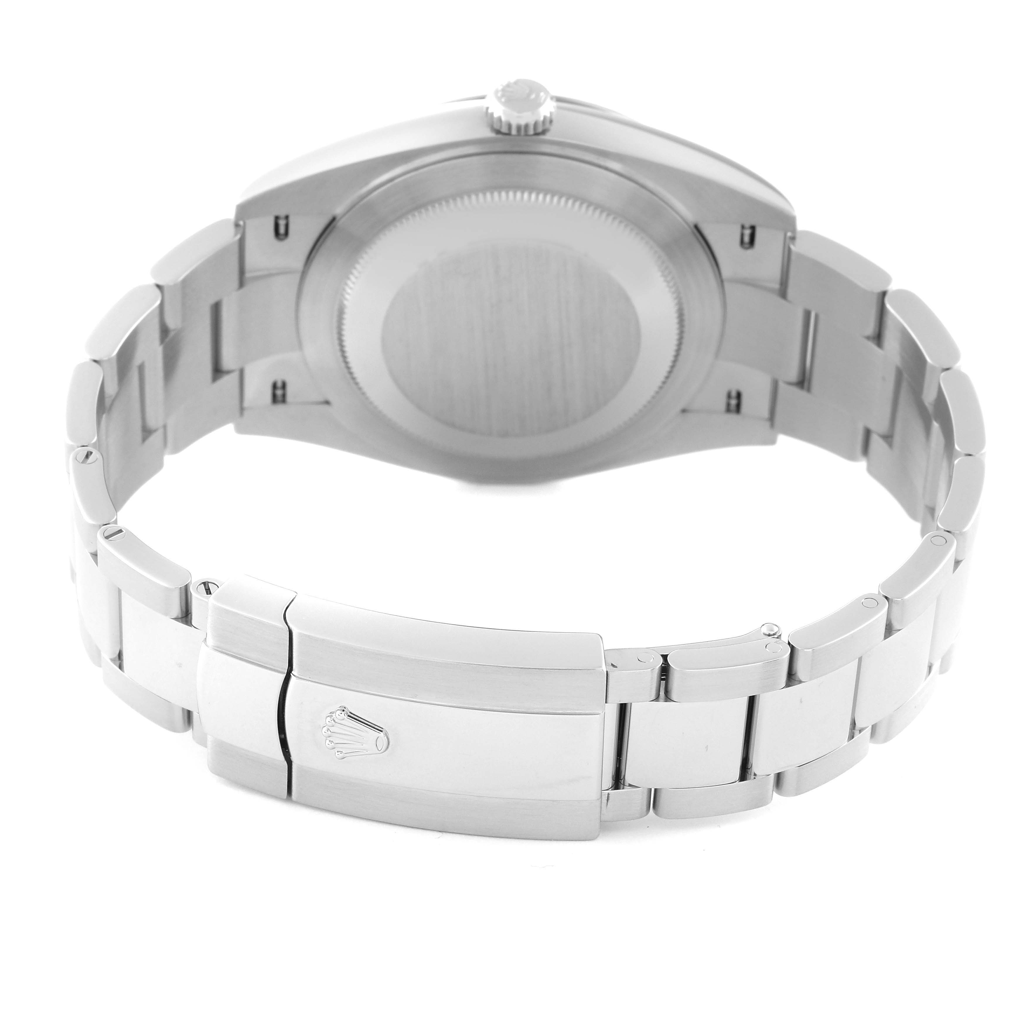 The image shows the back case and bracelet of a Rolex Datejust 41 126334 Men
s Stainless Steel Black Dial 126334 Men
s Stainless Steel Black Dial watch taken from a rear angle.