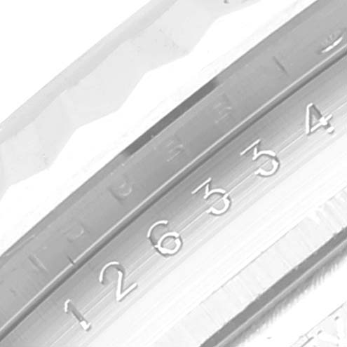 This image shows a close-up view of the bezel and rehaut on a Rolex Datejust 41 126334 Men
s Stainless Steel Blue Dial 126334 Men
s Stainless Steel Blue Dial watch.