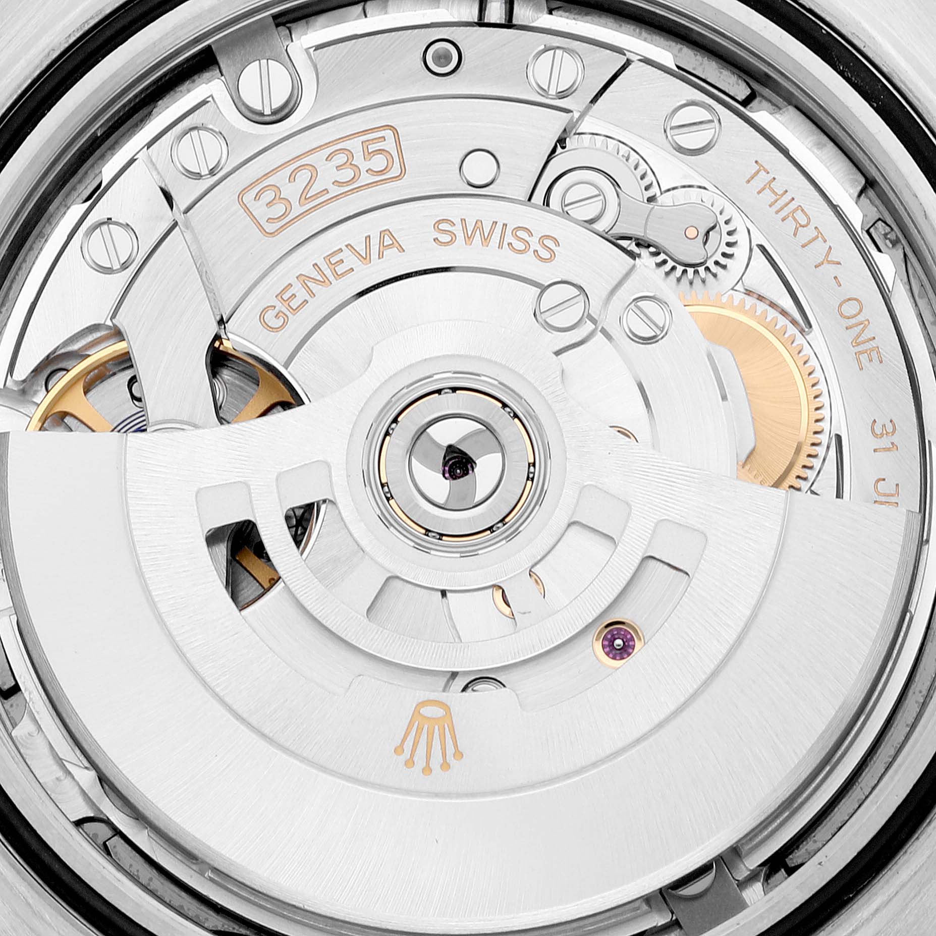 This image shows the intricate internal mechanism and movement parts of the Rolex Datejust 41 126334 Men
s Stainless Steel Blue Dial 126334 Men
s Stainless Steel Blue Dial watch model.