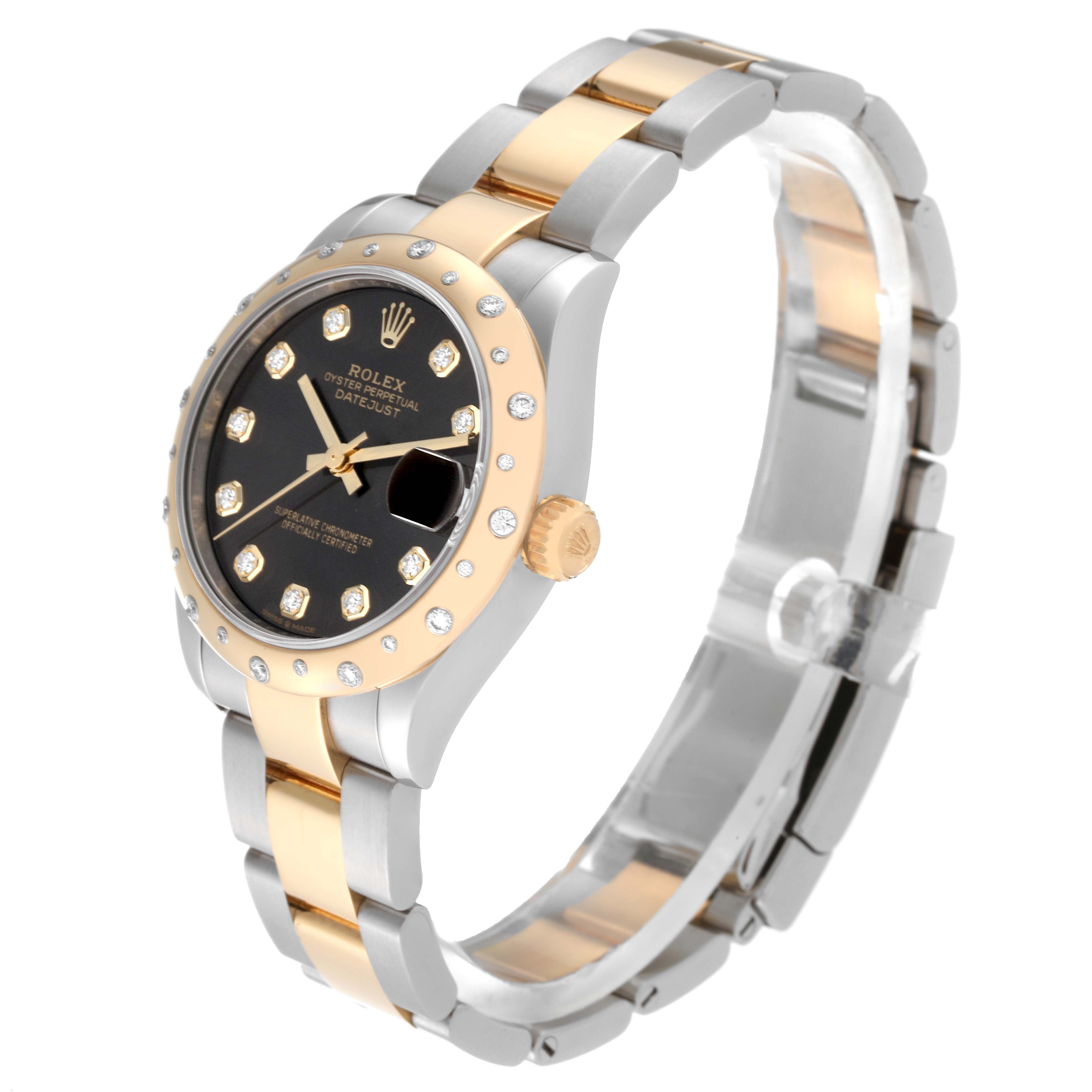 The image shows a side-angle view of a Rolex Mid-Size 278343 Women's Steel and Gold (two tone) Grey Dial 278343 Women's Steel and Gold (two tone) Grey Dial model, displaying its bracelet, bezel, and dial.