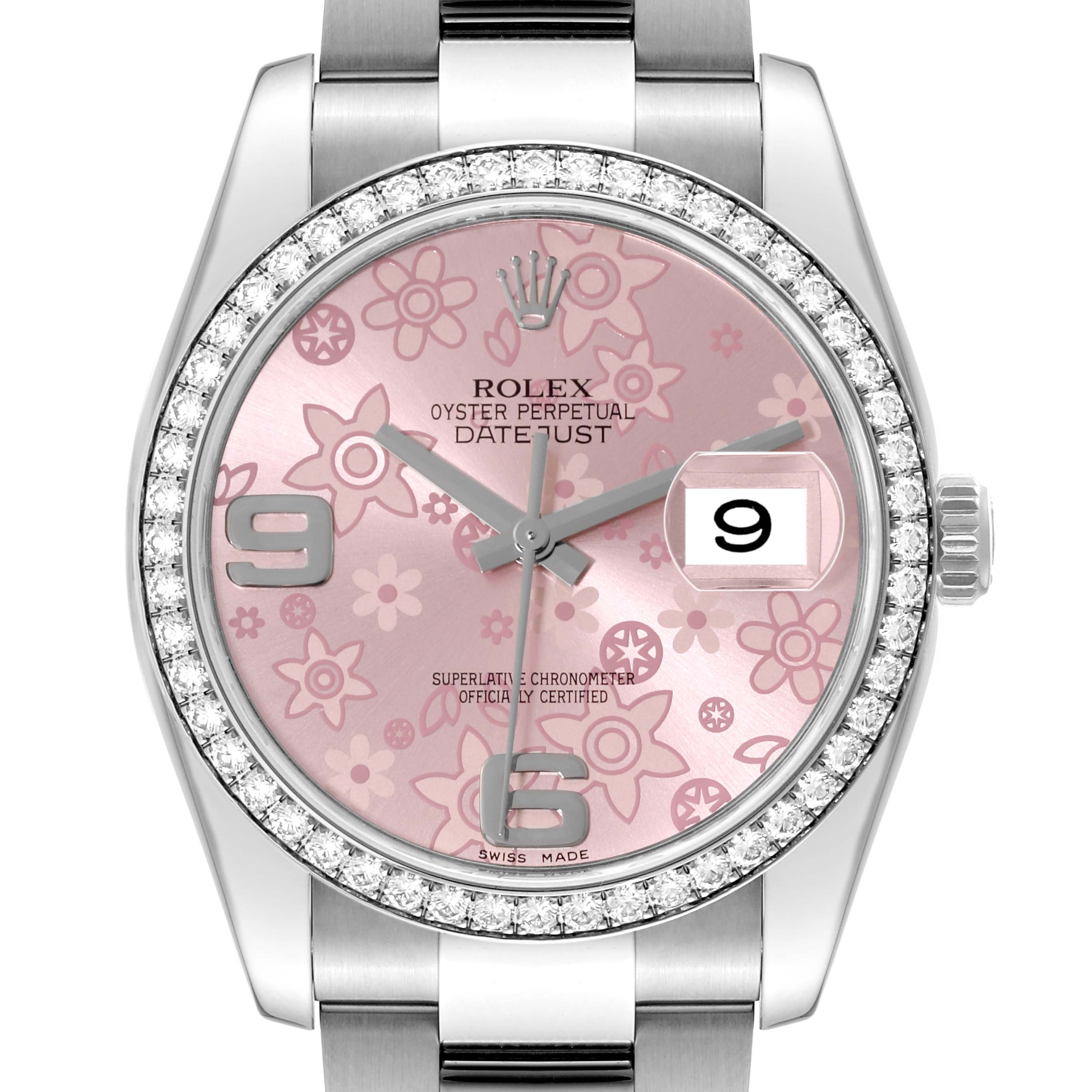 This Rolex Datejust 116244 Men's Steel and Gold (two tone) Pink Dial 116244 Men's Steel and Gold (two tone) Pink Dial watch is shown from a front angle displaying its dial, bezel, and part of the bracelet.