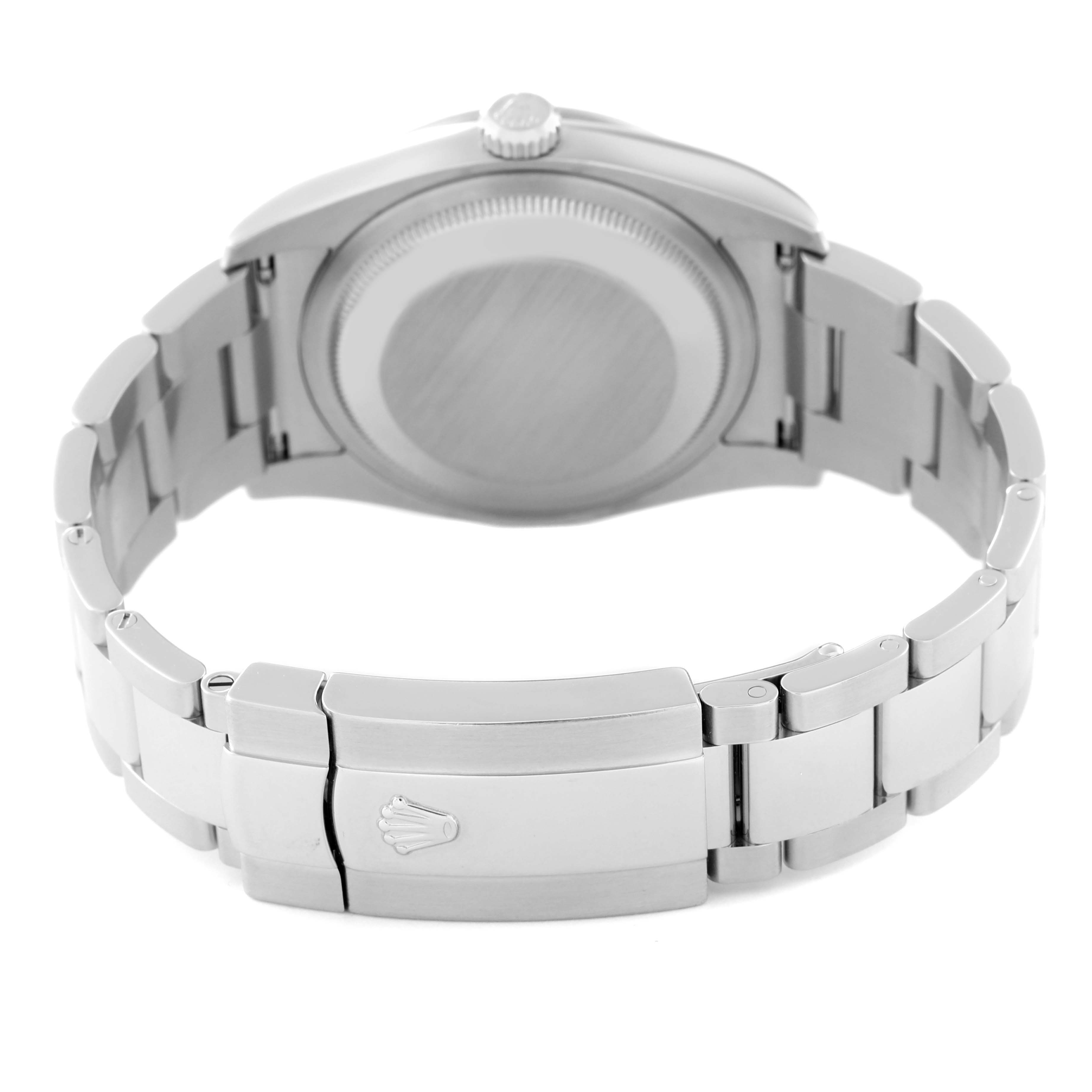 This image shows the Rolex Datejust 116244 Men's Steel and Gold (two tone) Pink Dial 116244 Men's Steel and Gold (two tone) Pink Dial watch from the back, highlighting the bracelet and clasp.