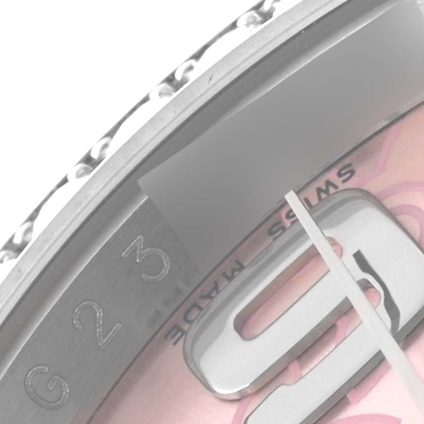 This image shows a close-up of the dial and bezel of a Rolex Datejust 116244 Men's Steel and Gold (two tone) Pink Dial 116244 Men's Steel and Gold (two tone) Pink Dial, focusing on the "9" marker and "Swiss Made" text.