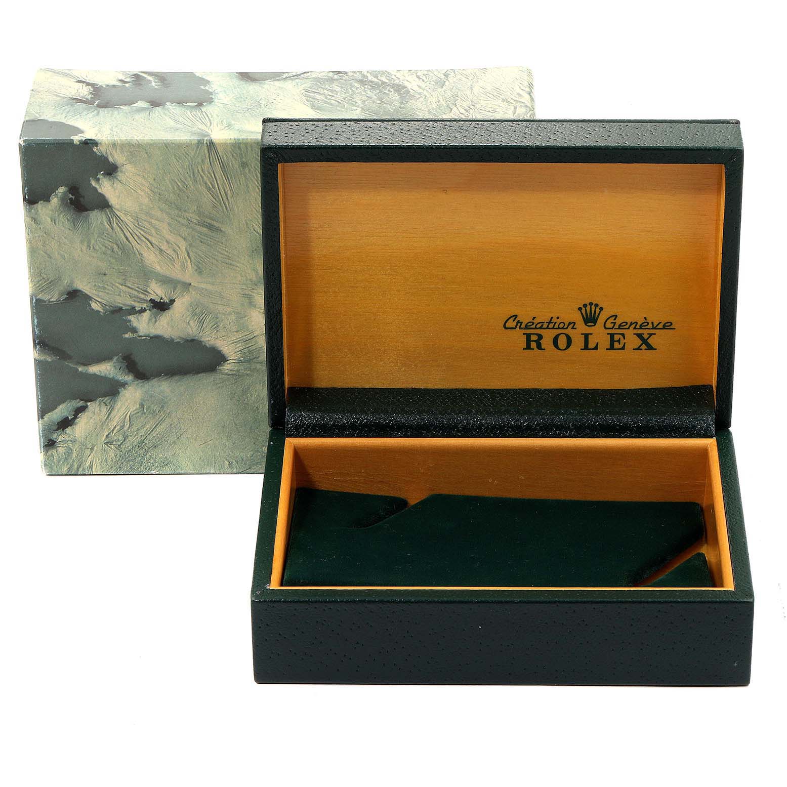 The image shows an open Rolex box, intended for the Datejust model, displaying the inner lining and Rolex branding.