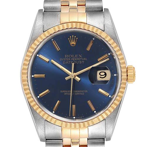 Photo of Rolex Datejust Steel Yellow Gold Blue Dial Mens Watch 16233 Box