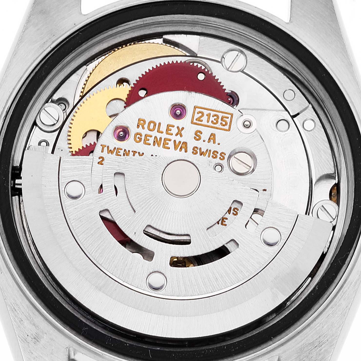 This image shows the movement mechanism of the Rolex Datejust 69173 Women's Steel and Gold (two tone) Champagne Dial 69173 Women's Steel and Gold (two tone) Champagne Dial watch from a top-down angle.