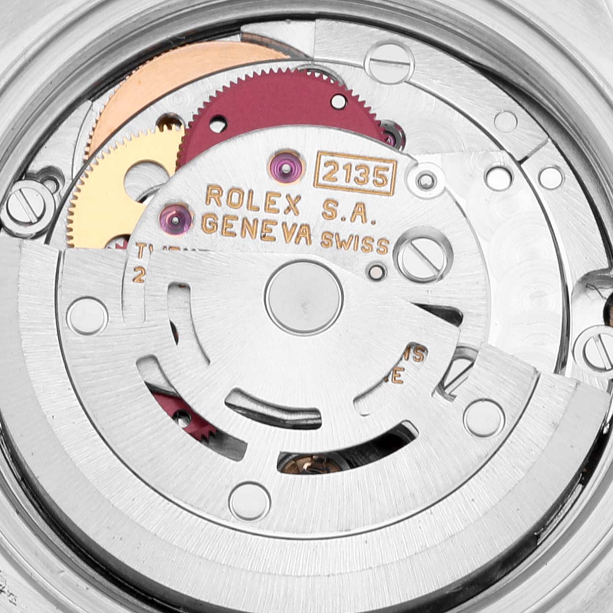 This image shows a close-up view of the internal mechanism of a Rolex Datejust 69173 Women's Steel and Gold (two tone) Champagne Dial 69173 Women's Steel and Gold (two tone) Champagne Dial watch, focusing on the movement components.