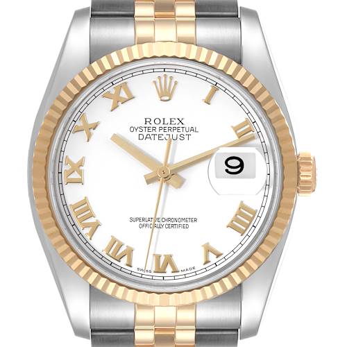 Photo of Rolex Datejust Steel Yellow Gold White Dial Mens Watch 116233 Box Card