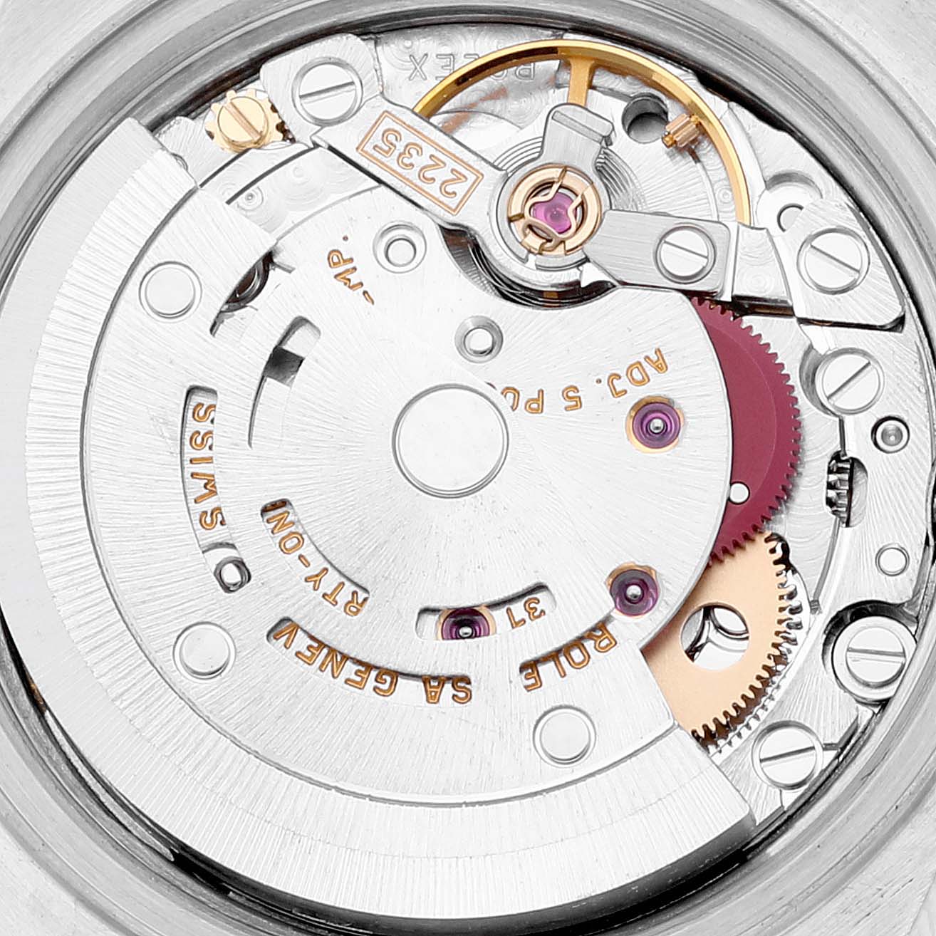 This image shows the internal mechanism components of the Rolex Datejust 79174 Women's Stainless Steel White Dial 79174 Women's Stainless Steel White Dial watch from the back angle.