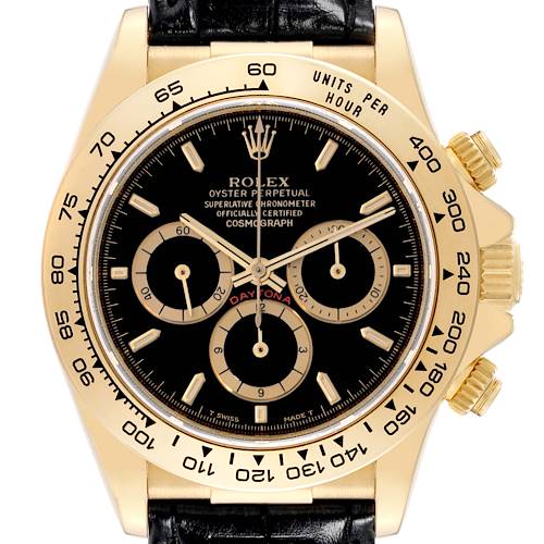 Photo of Rolex Daytona Chronograph Black Dial Yellow Gold Mens Watch 16518