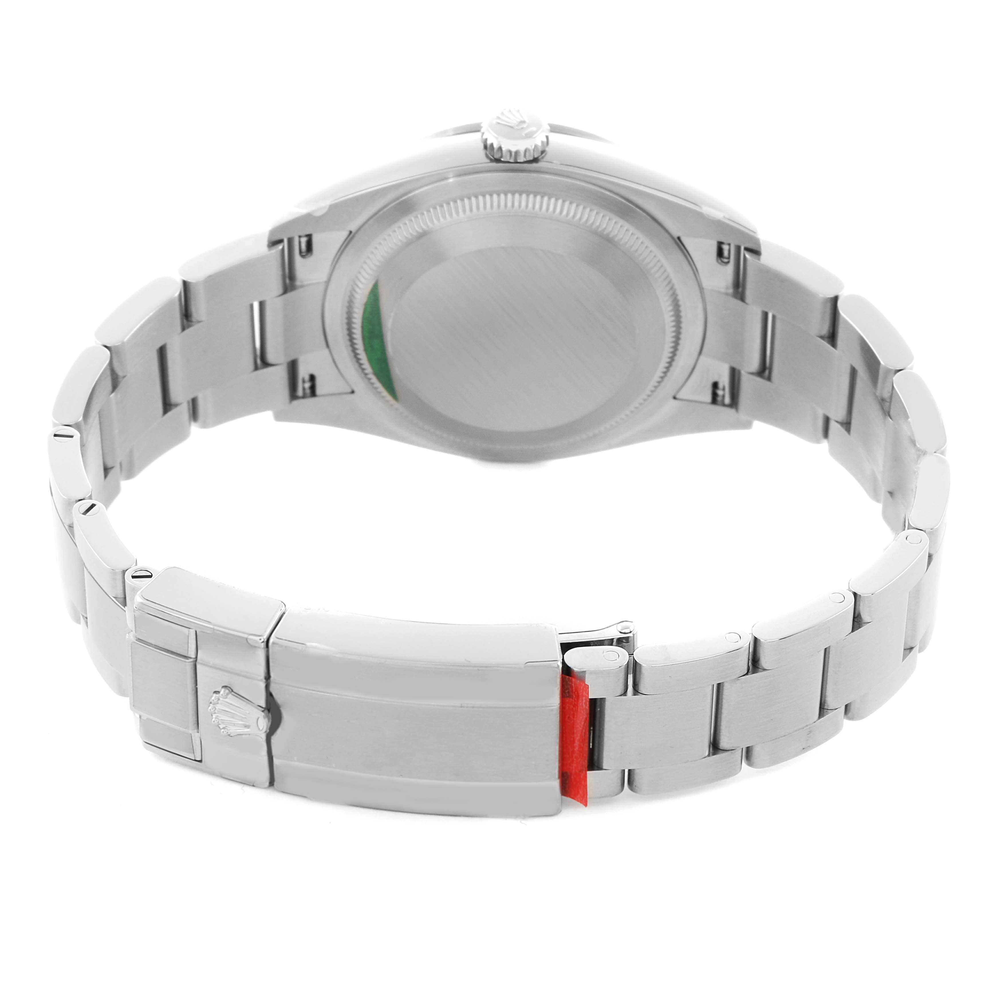 The image shows the back and clasp of the Rolex Explorer 124270 Men
s Stainless Steel Black Dial, highlighting the bracelet and case back.