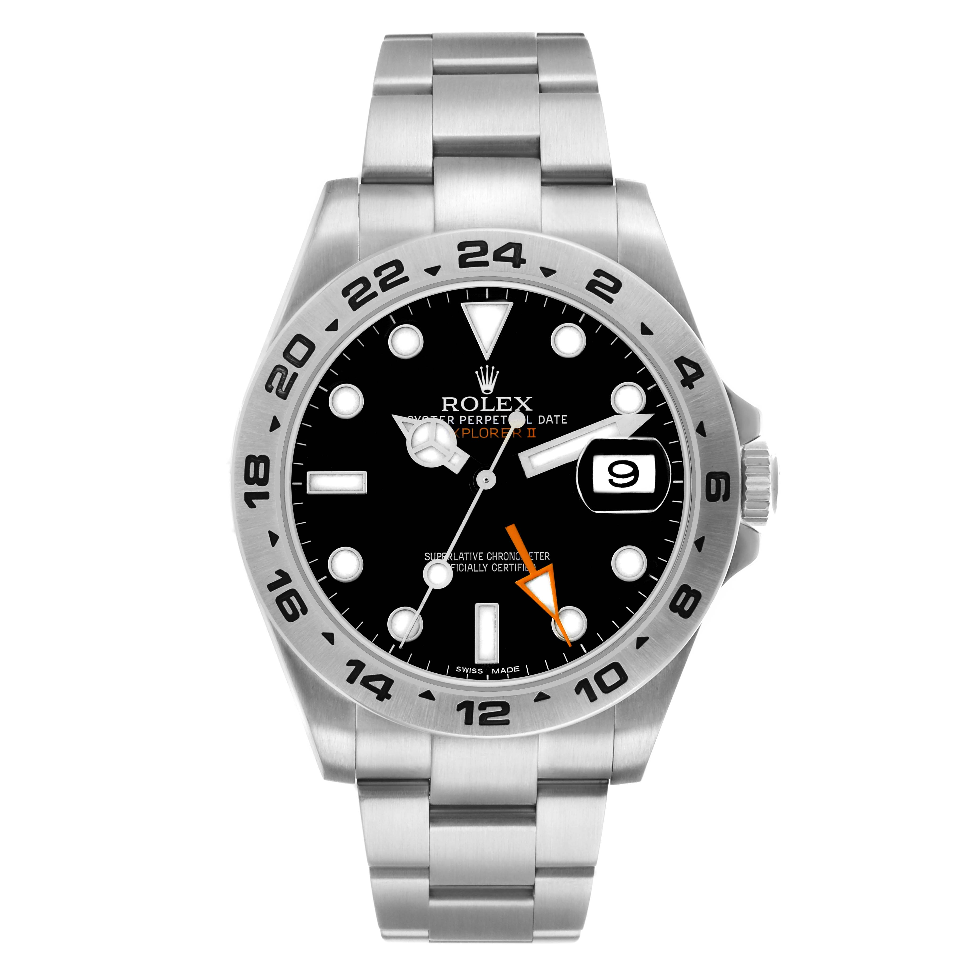 The Rolex Explorer 216570 Men
s Stainless Steel Black Dial watch is shown from a front angle, displaying the dial, bezel, and bracelet.