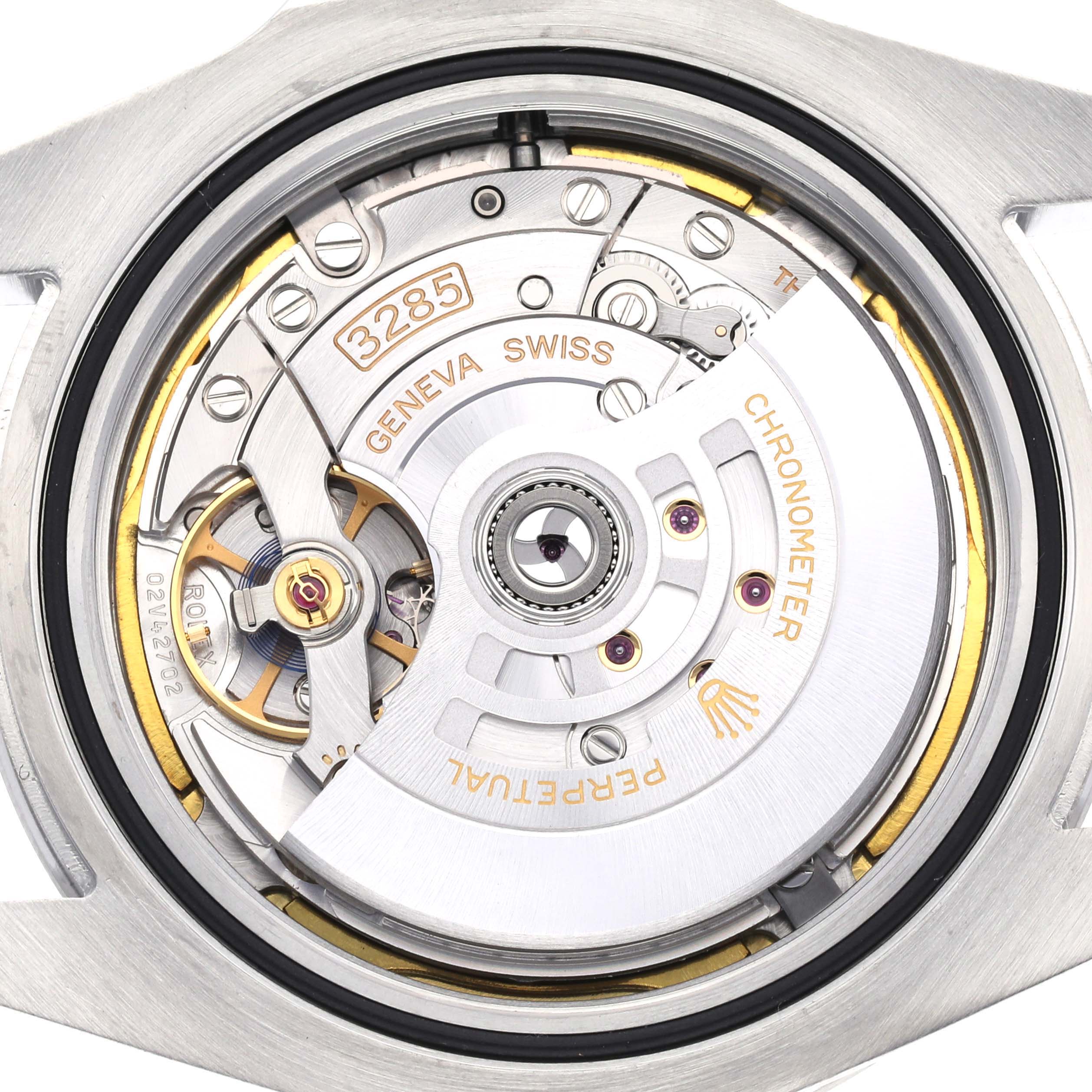 This image shows the internal movement mechanism of a Rolex Explorer 226570 Men's Stainless Steel White Dial 226570 Men's Stainless Steel White Dial watch from a close-up angle.