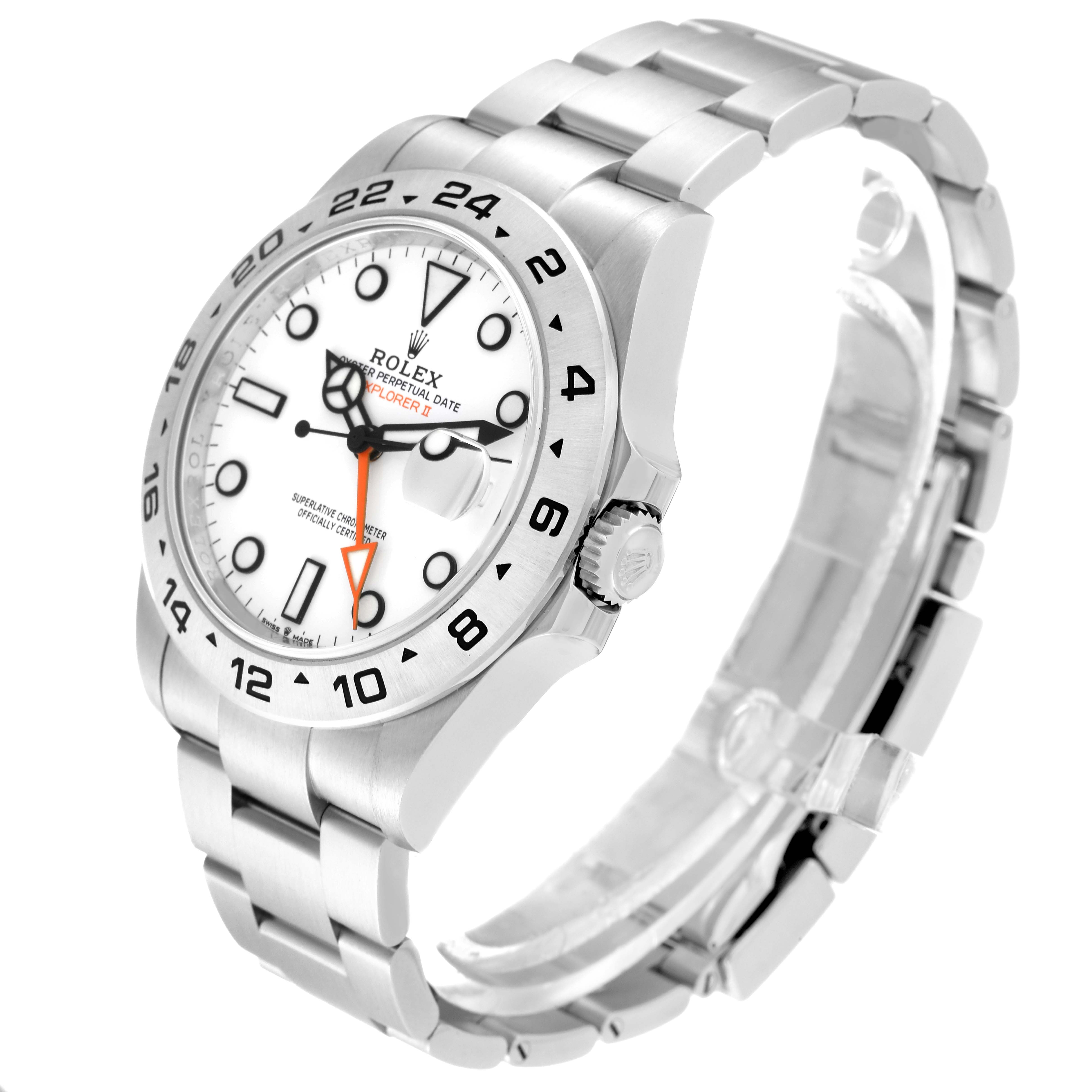 The image shows a side angle of the Rolex Explorer 226570 Men's Stainless Steel White Dial 226570 Men's Stainless Steel White Dial watch, displaying the face, bezel, crown, and bracelet.