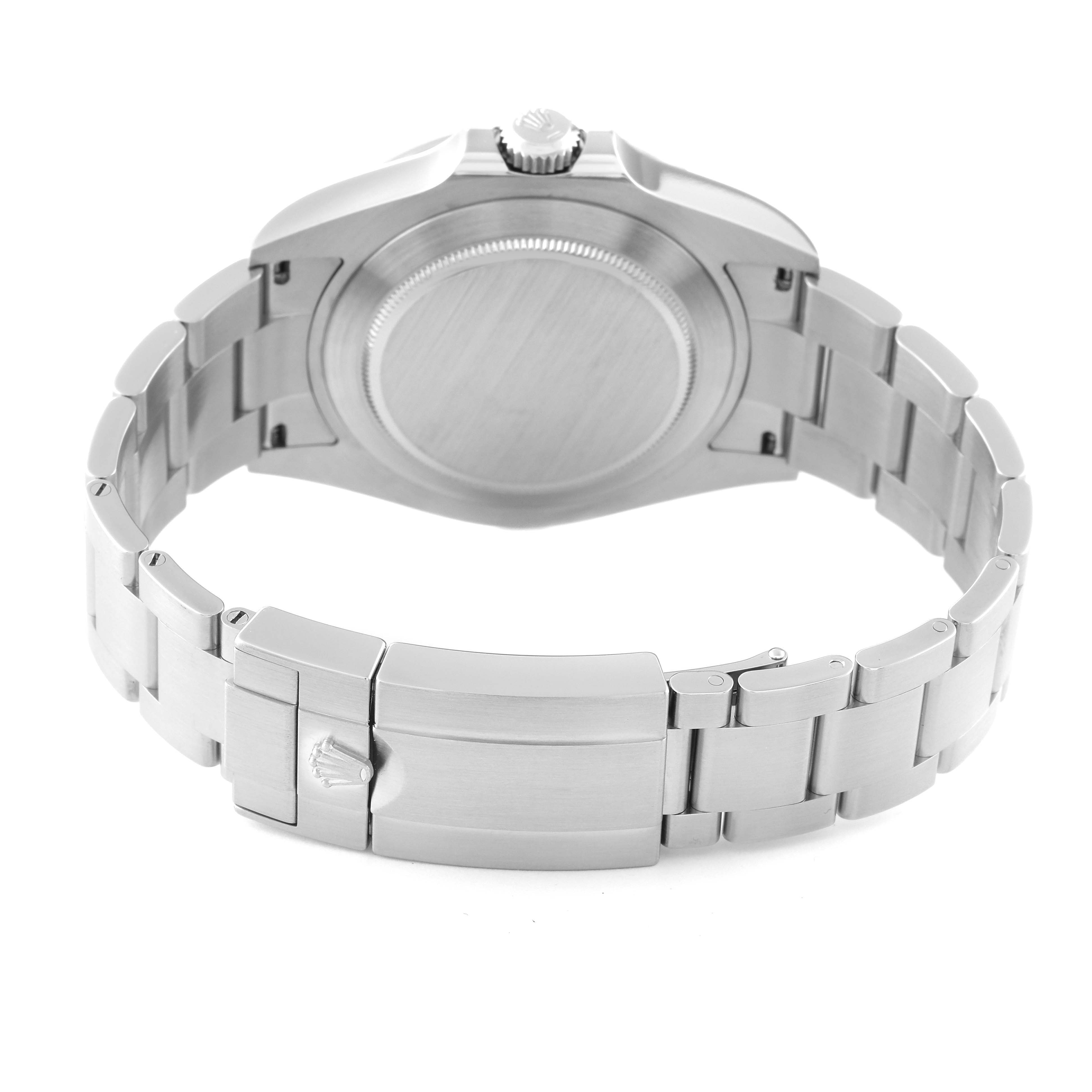 The image shows the back view of the Rolex Explorer 226570 Men's Stainless Steel White Dial 226570 Men's Stainless Steel White Dial watch, highlighting its clasp, bracelet, and case back.