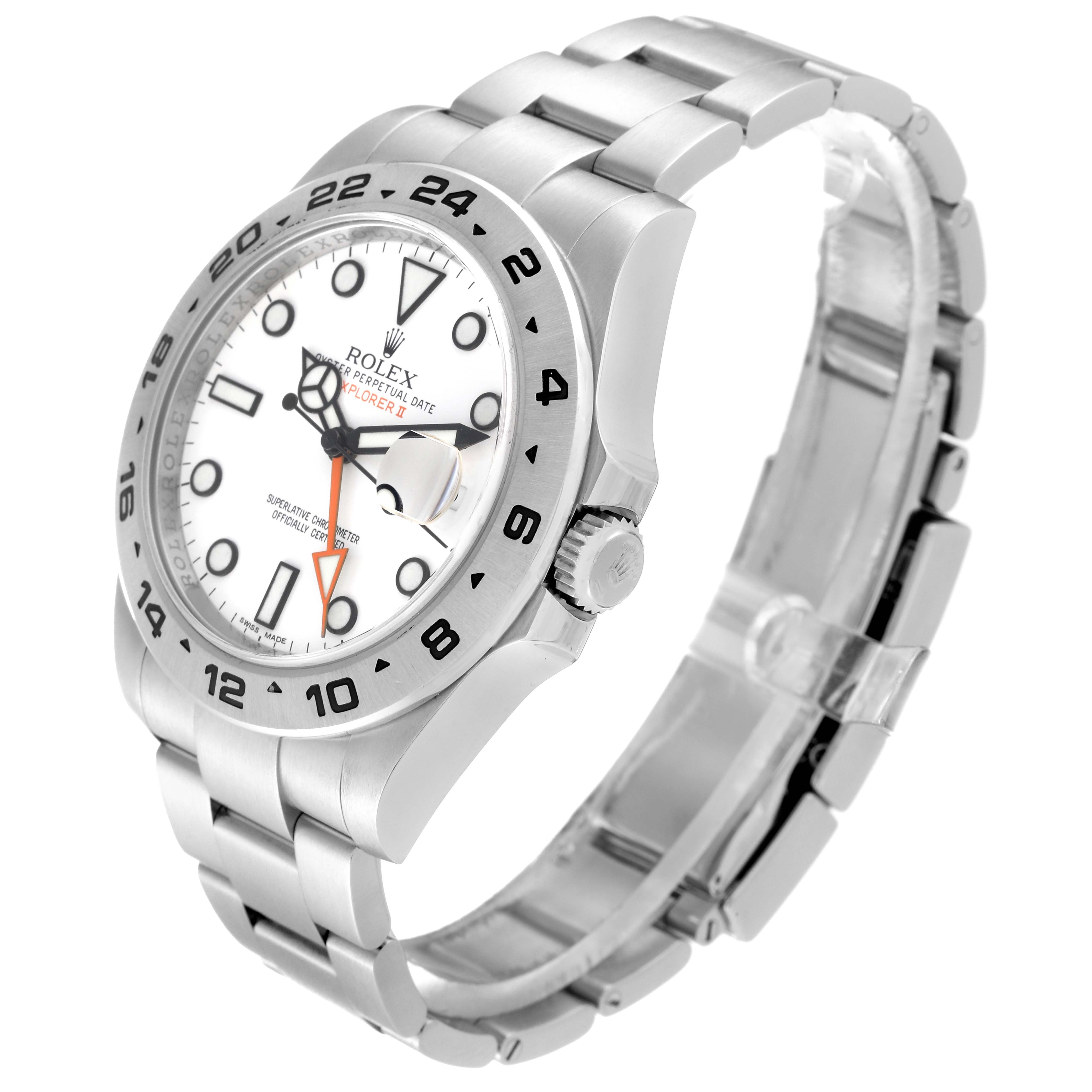 The Rolex Explorer 216570 Men's Stainless Steel White Dial 216570 Men's Stainless Steel White Dial model is shown at a side angle highlighting the face, bezel, crown, and bracelet.