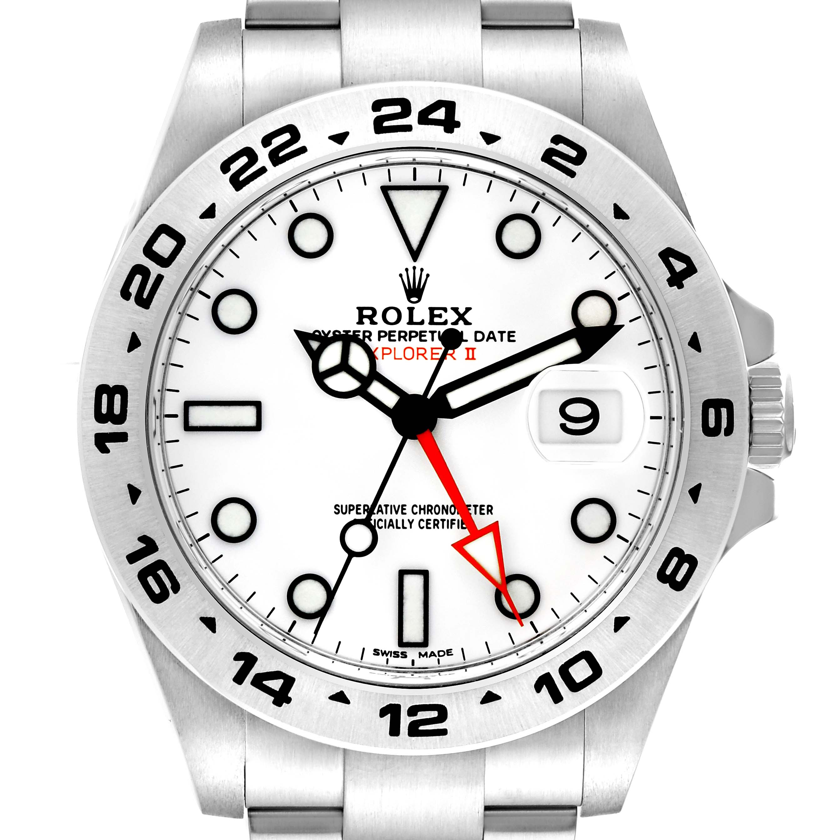 The image shows a close-up view of the Rolex Explorer 216570 Men's Stainless Steel White Dial 216570 Men's Stainless Steel White Dial watch face, highlighting its bezel, hands, dial, and date window.