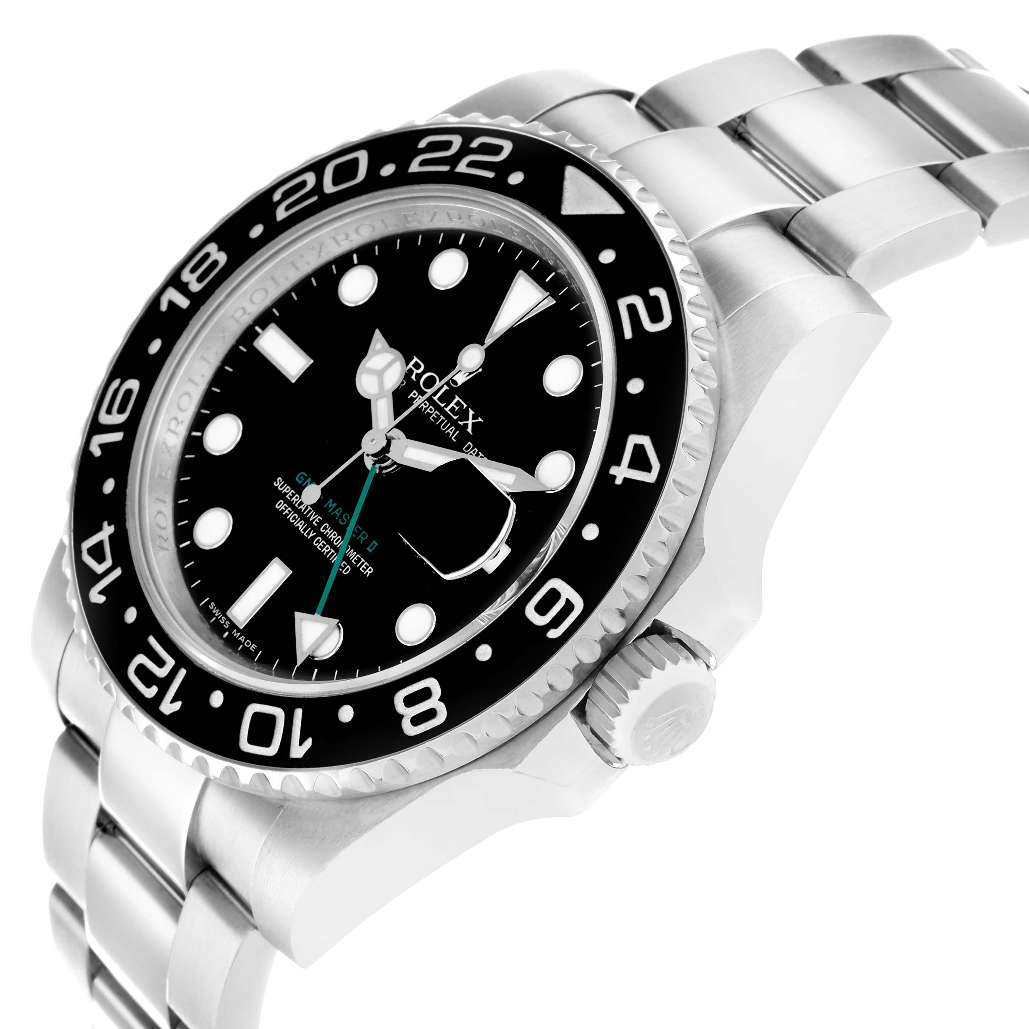 The Rolex GMT-Master 116710 Men's Stainless Steel Black Dial watch is shown at a slight angle displaying the dial, bezel, and part of the bracelet.