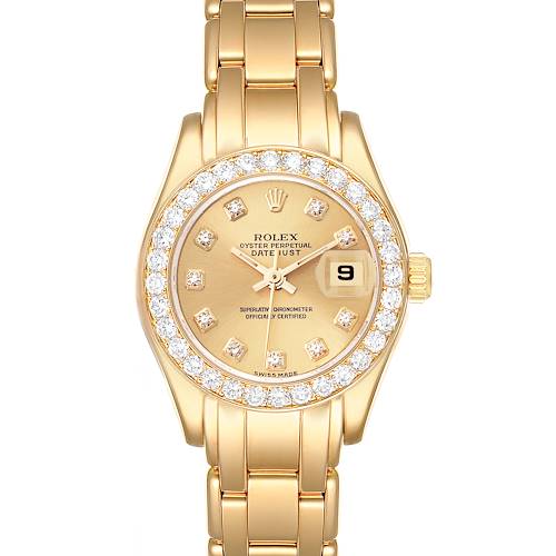 Photo of Rolex Pearlmaster Yellow Gold Diamond Ladies Watch 69298 Box Papers