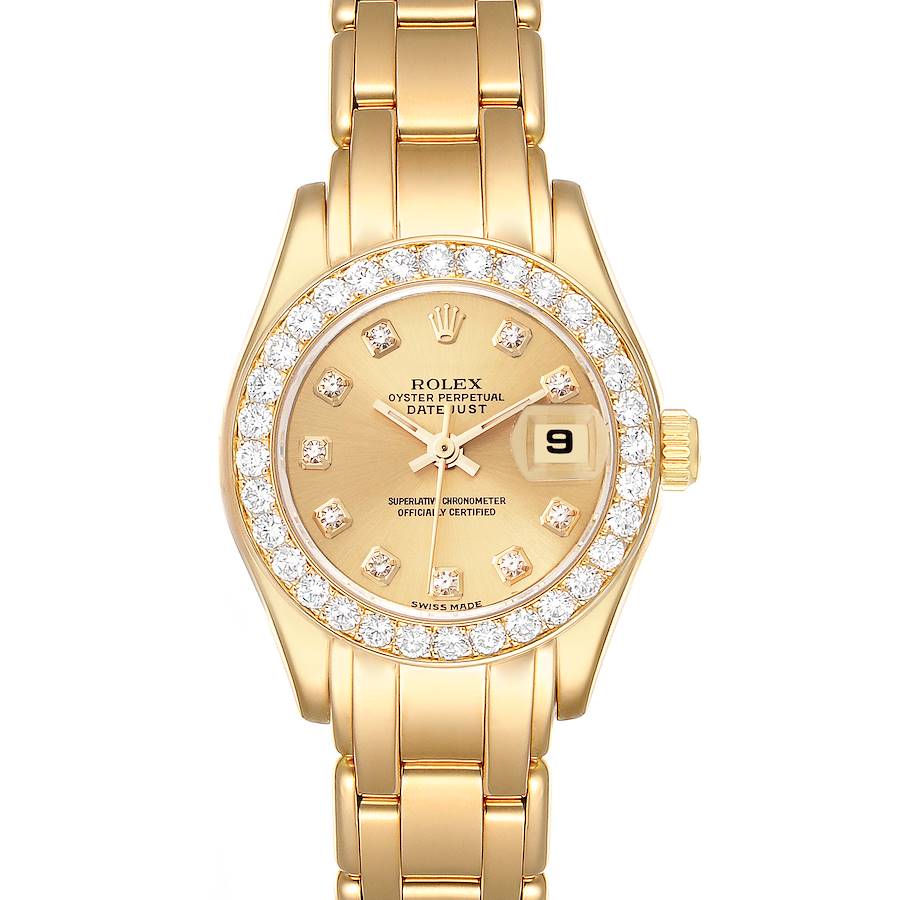 Rolex Pearlmaster Yellow Gold Diamond Ladies Watch 69298 Box Papers SwissWatchExpo