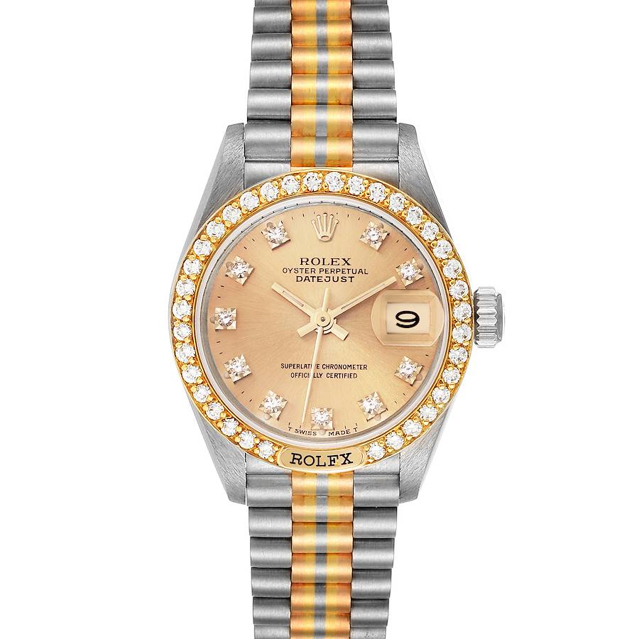 Rolex President Tridor White Yellow Rose Gold Diamond Ladies Watch 69149 SwissWatchExpo