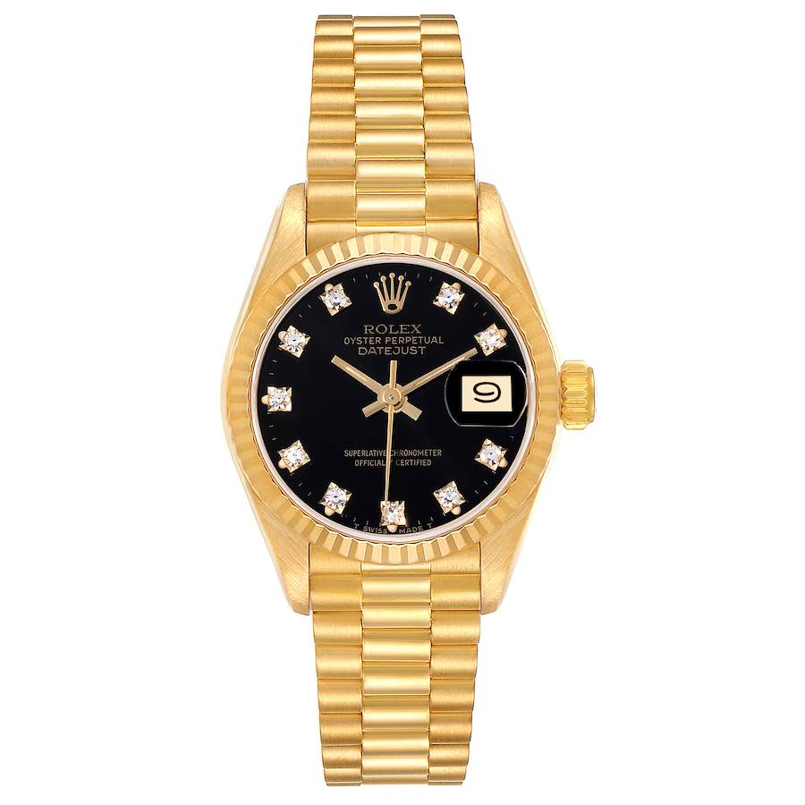 Rolex President Yellow Gold Black Diamond Dial Ladies Watch 69178 SwissWatchExpo