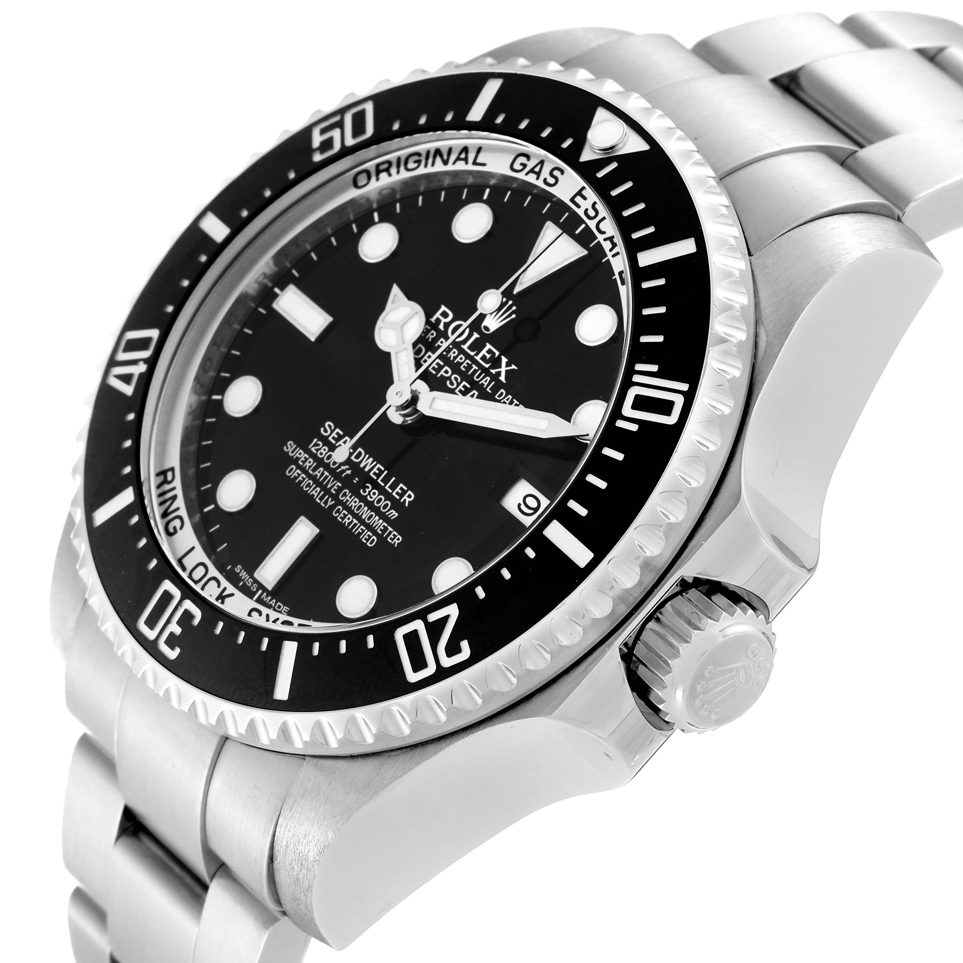 The image shows a Rolex Sea-Dweller 116660 Men's Stainless Steel Black Dial 116660 Men's Stainless Steel Black Dial watch angled from the right side, highlighting the bezel, dial, crown, and part of the bracelet.