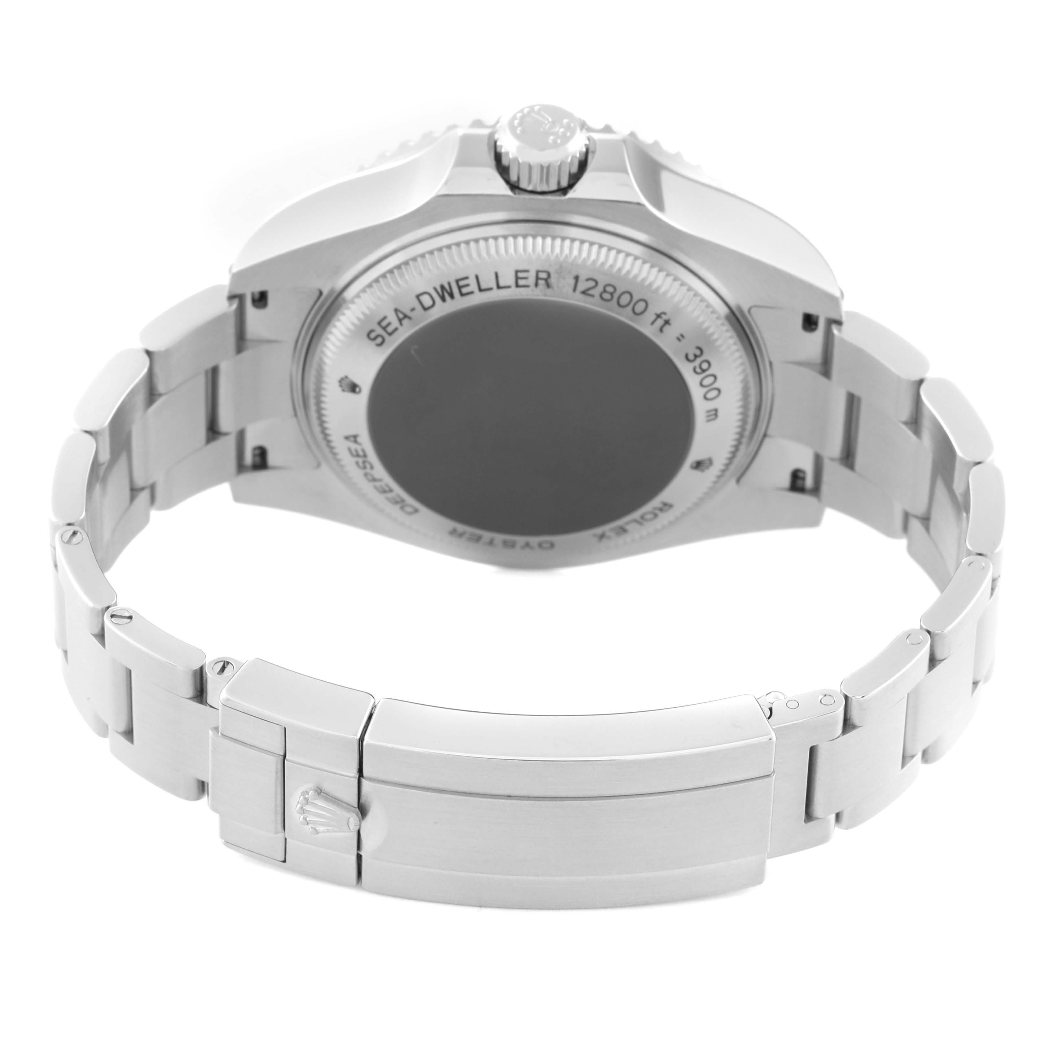 The image shows the back view and bracelet of the Rolex Sea-Dweller 116660 Men's Stainless Steel Black Dial 116660 Men's Stainless Steel Black Dial watch, highlighting the case back and clasp.