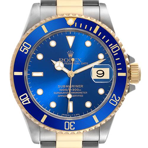 Photo of Rolex Submariner Blue Dial Steel Yellow Gold Mens Watch 16613