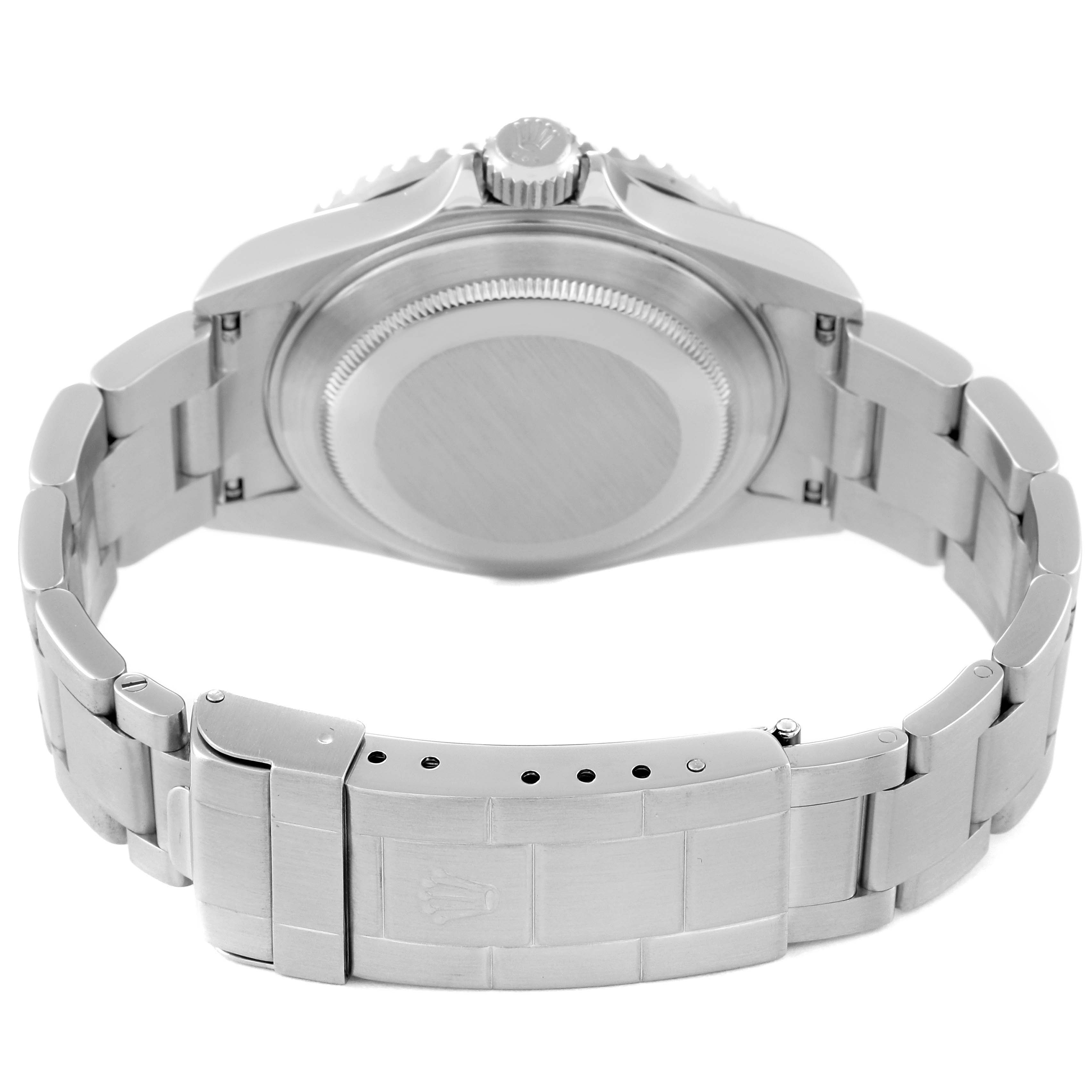 This image shows the back case and bracelet of a Rolex Submariner 16610 Men
s Stainless Steel Black Dial 16610 Men
s Stainless Steel Black Dial watch from a rear angle.