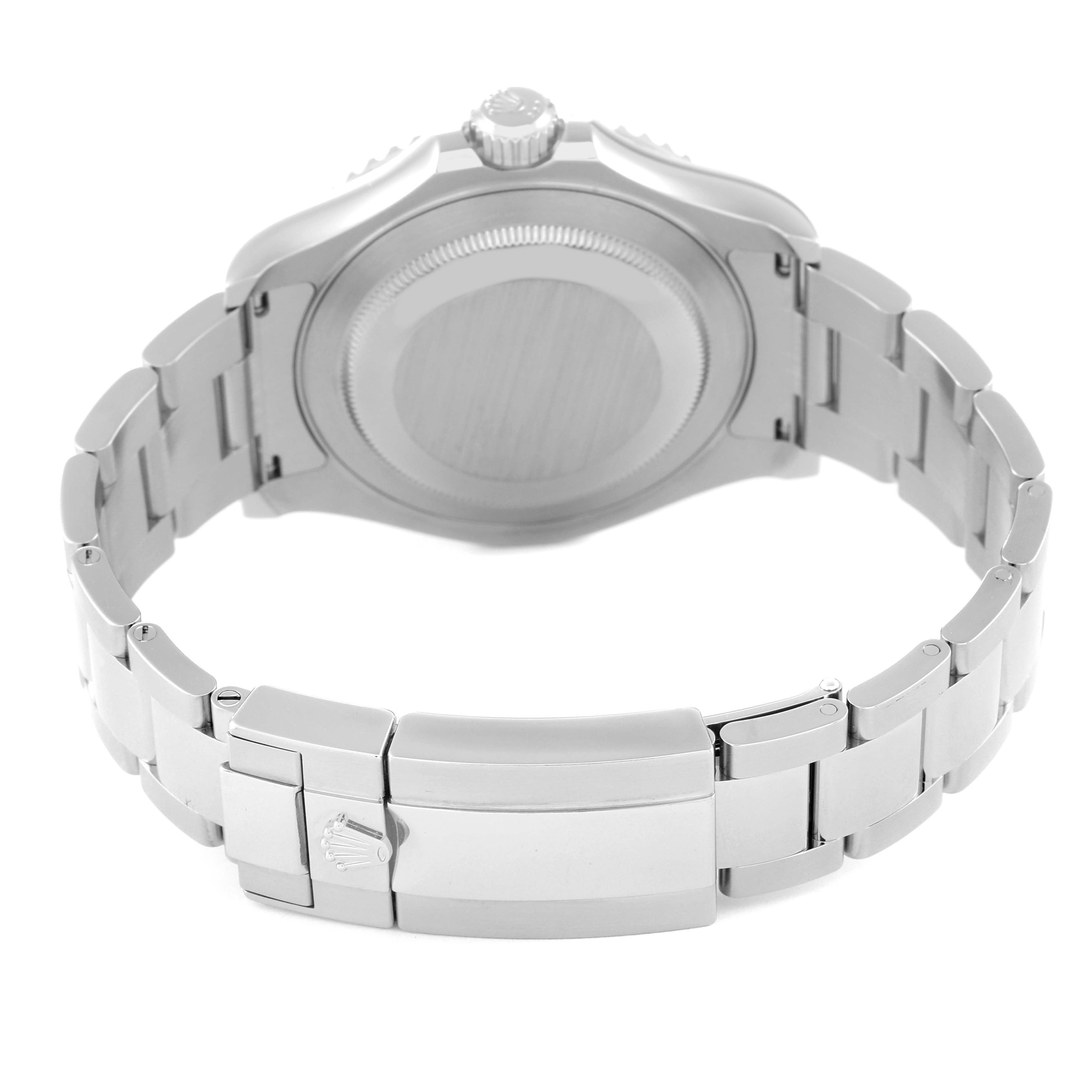 This image shows the back view of a Rolex Yacht-Master 126622 Men's Stainless Steel Blue Dial 126622 Men's Stainless Steel Blue Dial watch, highlighting its bracelet and clasp.