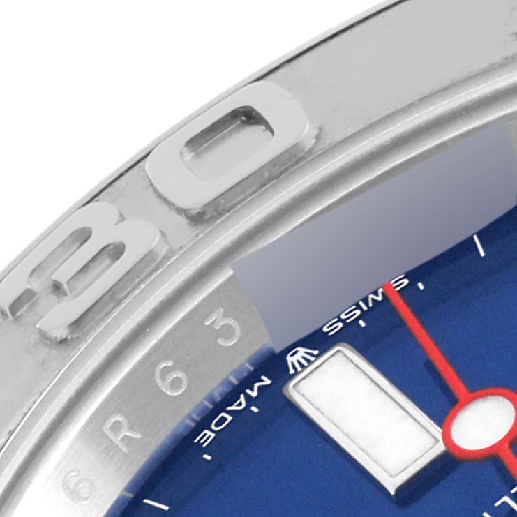 The image shows a close-up of the dial and bezel of a Rolex Yacht-Master 126622 Men's Stainless Steel Blue Dial 126622 Men's Stainless Steel Blue Dial watch, including part of the hour markers and bezel numbers.