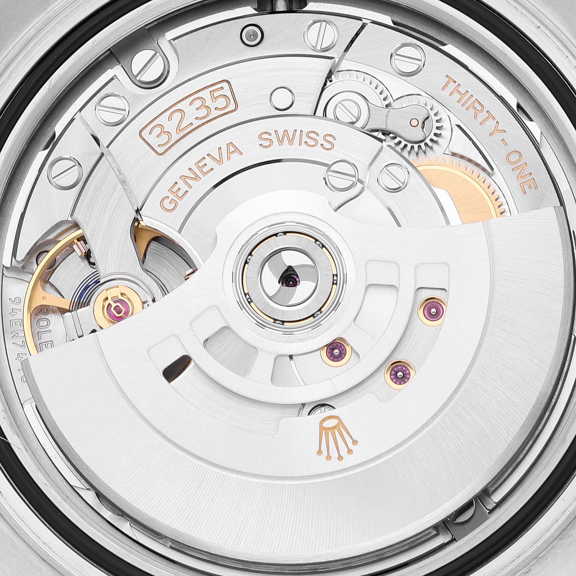 Close-up view of the Rolex Yacht-Master 126622 Men's Stainless Steel Blue Dial 126622 Men's Stainless Steel Blue Dial model showcasing its intricate movement and components, including rotor and gears.