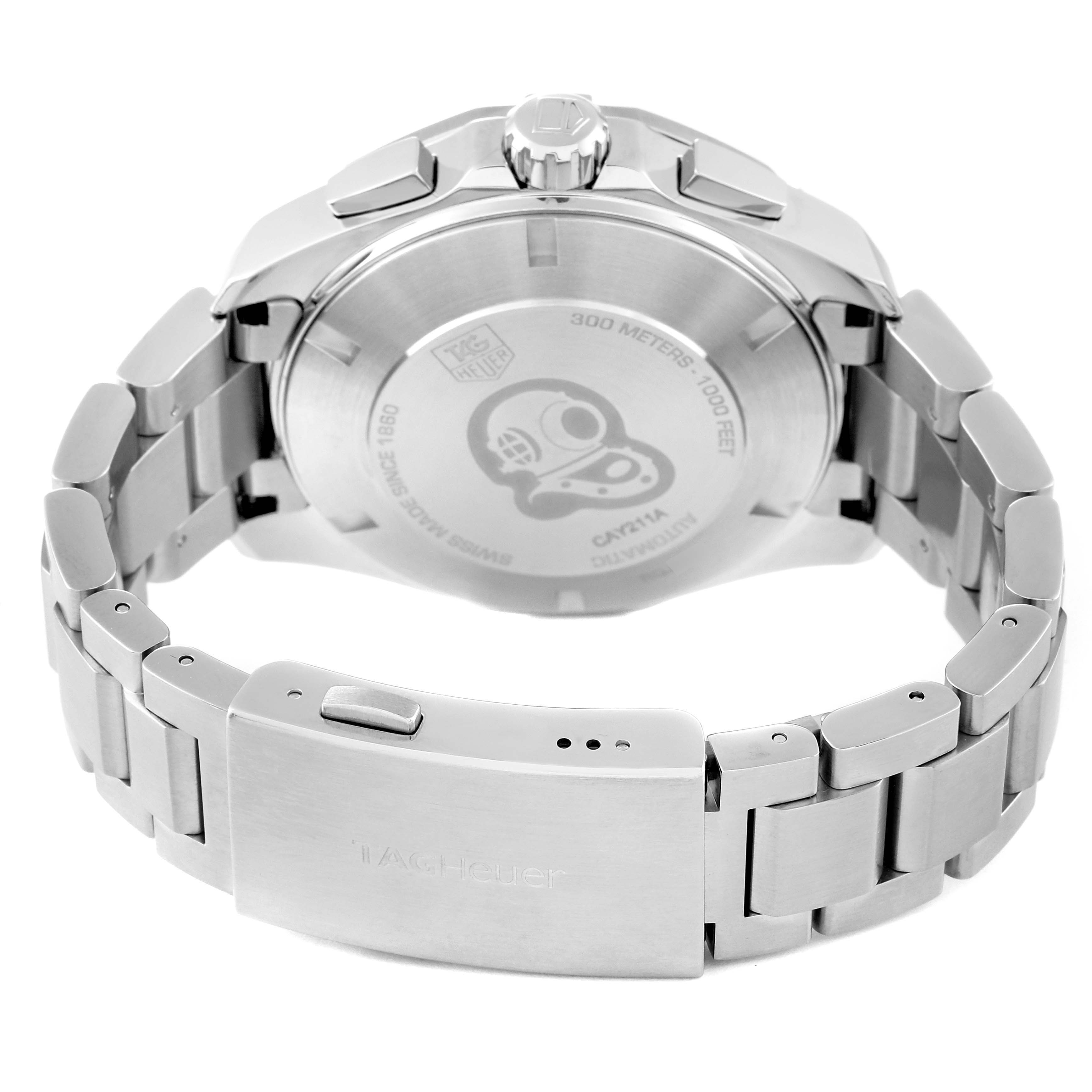 This image shows the back view and clasp of the Tag Heuer Aquaracer CAY211A Men's Stainless Steel Black Dial CAY211A Men's Stainless Steel Black Dial watch.