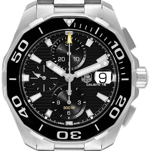 Photo of Tag Heuer Aquaracer Black Dial Chronograph Steel Mens Watch CAY211A Box Card