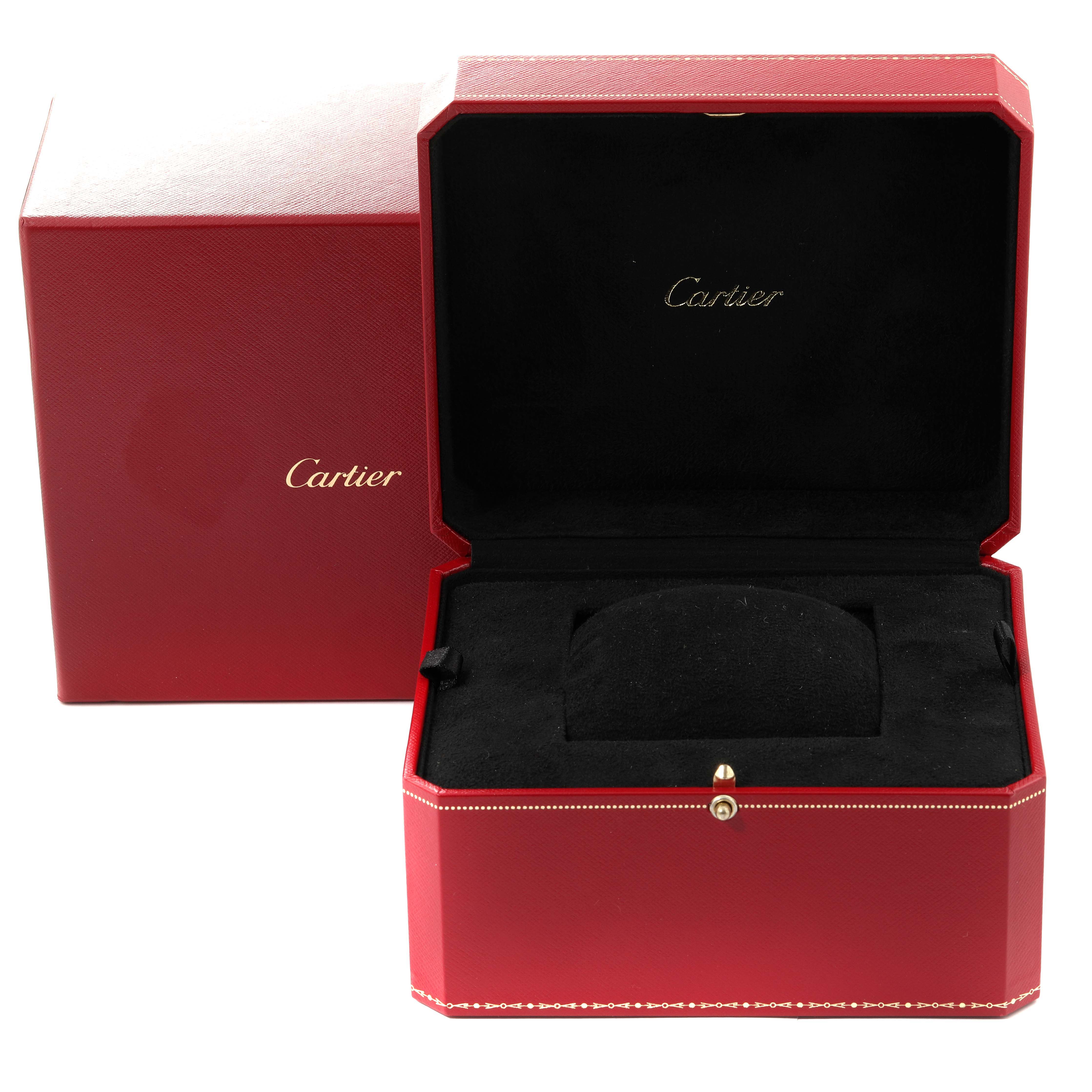 The image shows an open Cartier Ballon Bleu W3BB0009 Women's Steel and Gold (two tone) Silver Dial W3BB0009 Women's Steel and Gold (two tone) Silver Dial watch box with a closed matching outer box, all viewed from the front.