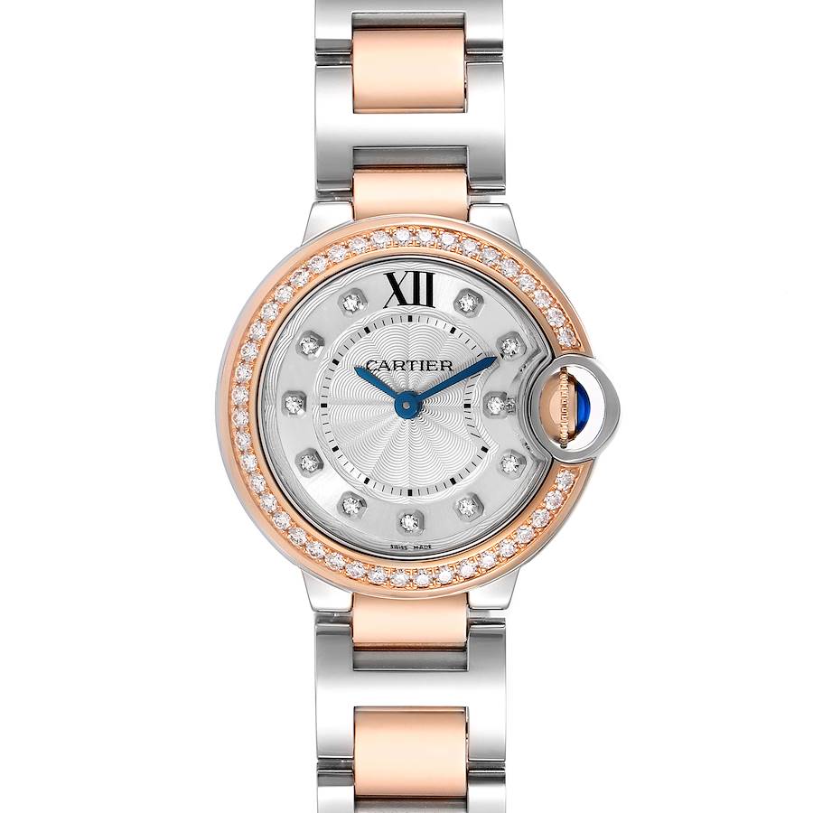 Cartier Ballon Bleu Steel Rose Gold Diamond Ladies Watch W3BB0009 SwissWatchExpo