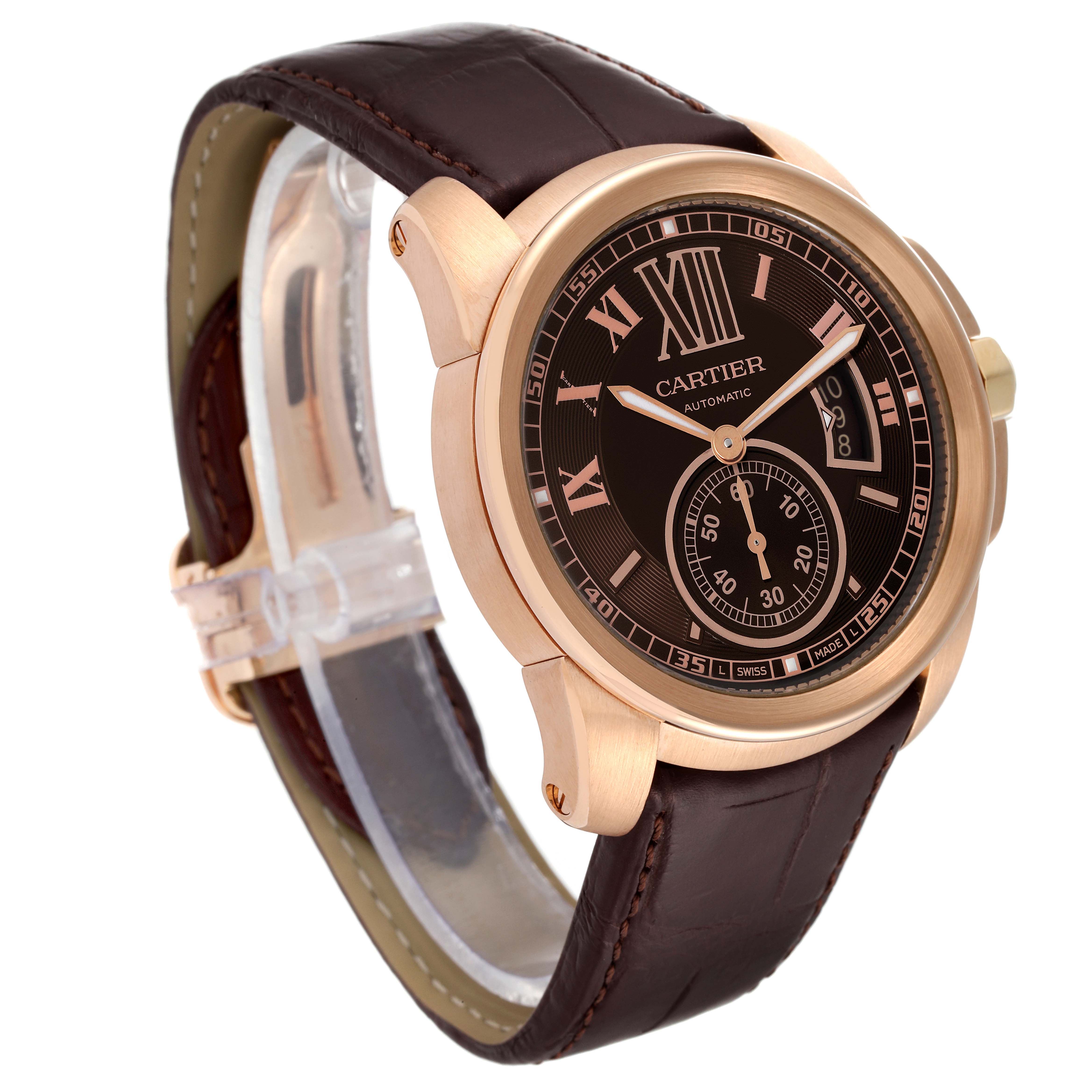 Cartier Calibre Rose Gold Brown Dial Automatic Mens Watch W7100007 Box ...